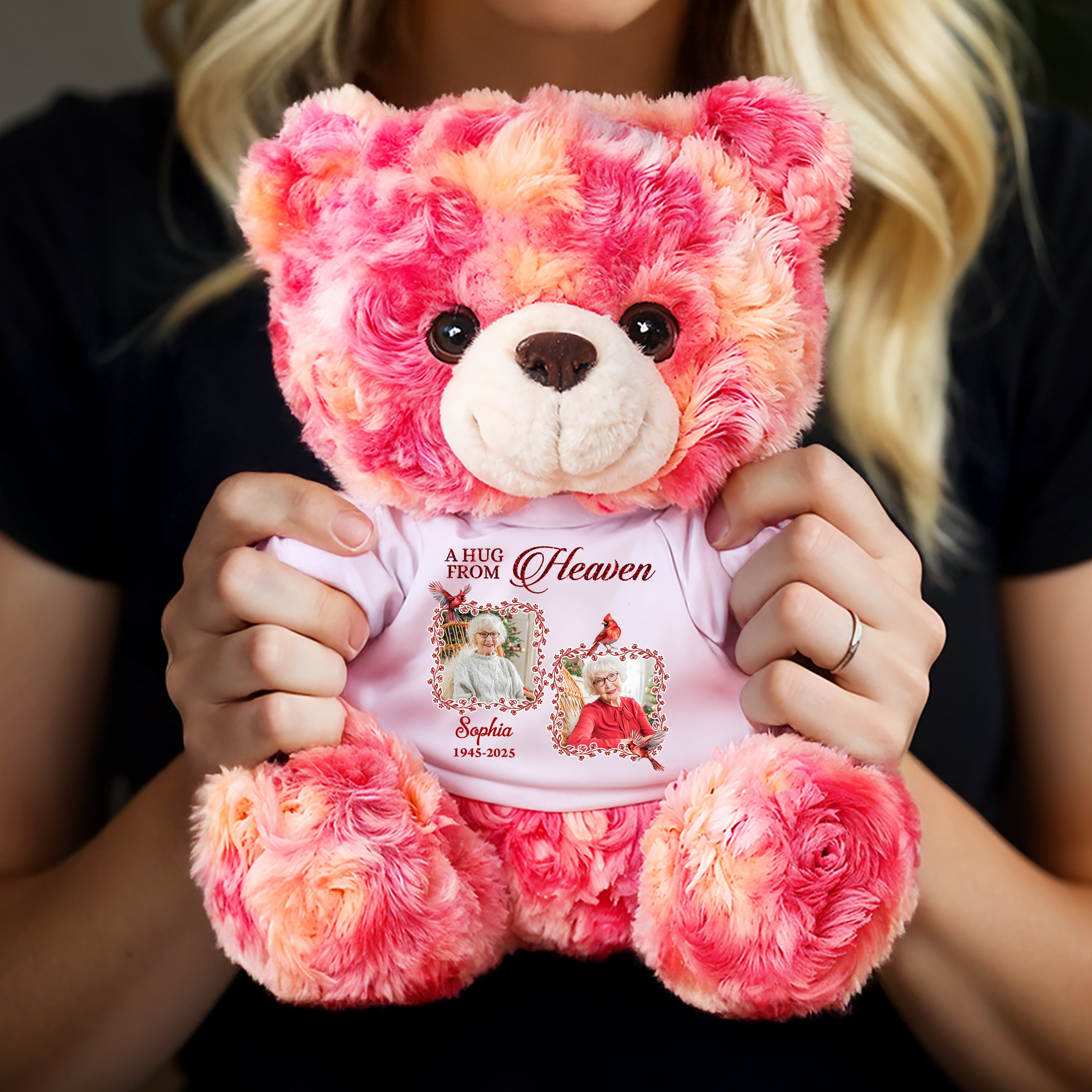 A Hug From Heaven - Custom Name and Photo - Personalized Memorial Bear Plush - Memorial Gift