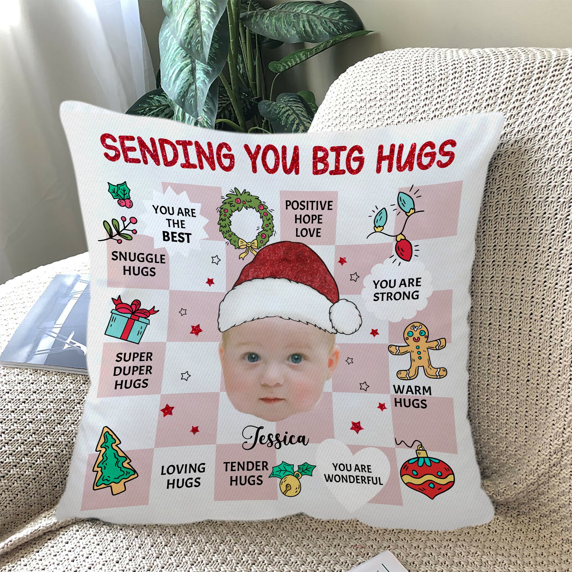 Sending You Big Hugs - Custom Name and Photo - Personalized Pillow for Baby