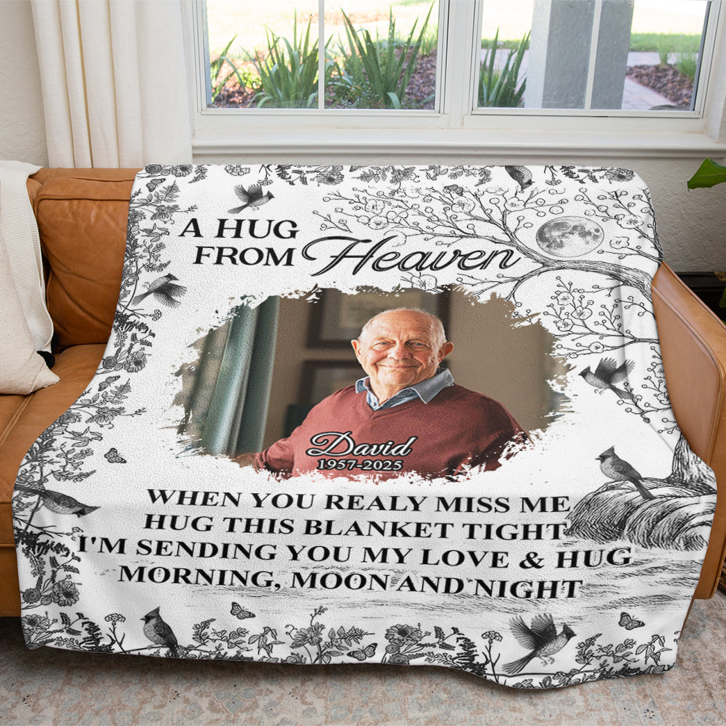 A Hug From Heaven - Custom Name and Photo Memorial Blanket - Christmas Gift