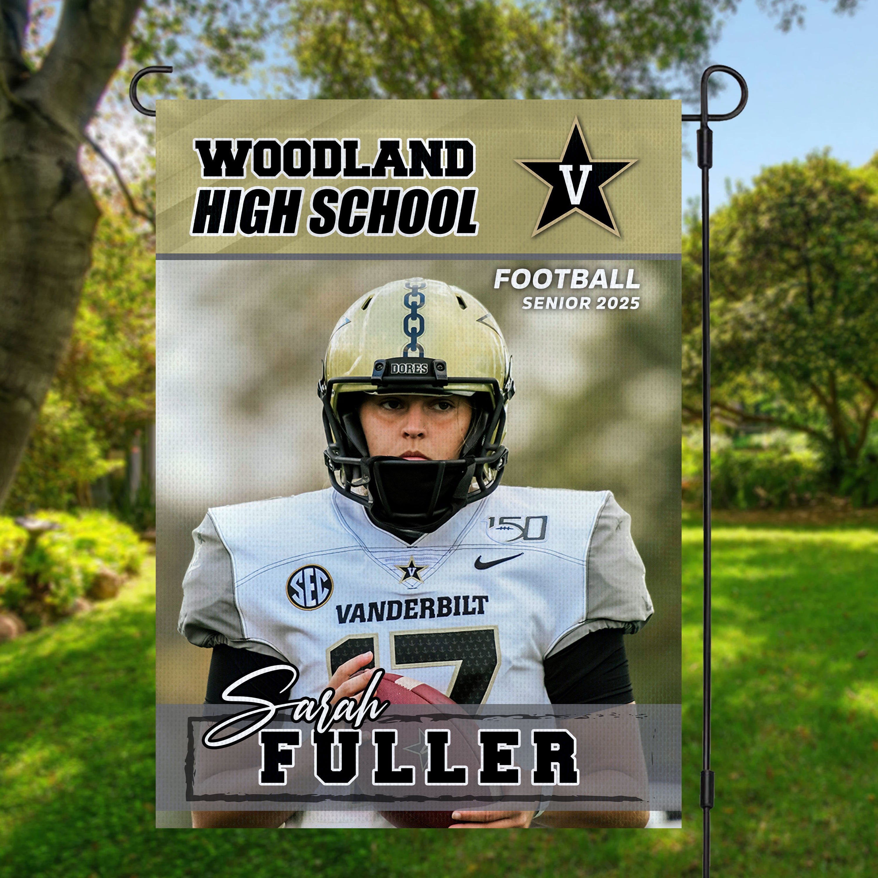 Custom Photo Flag Congrats Football Senior 2025 Graduation Garden Flag, Graduation Decorations