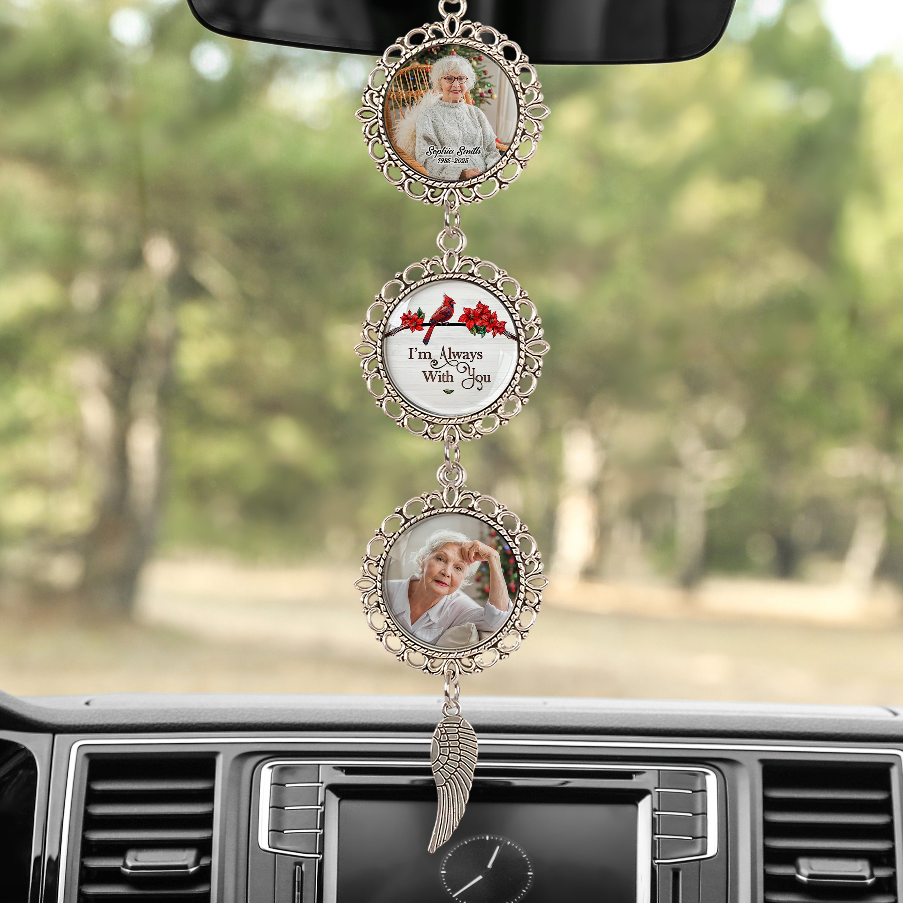 Forever In Our Hearts - Personalized Photo Car Ornament With Charm