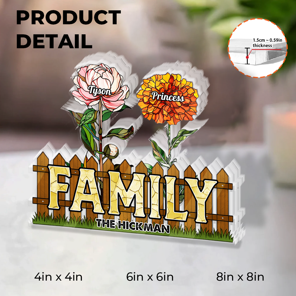 Family Flower - Personalized Name Family Gift - Custom Shape Acrylic Block Plaque