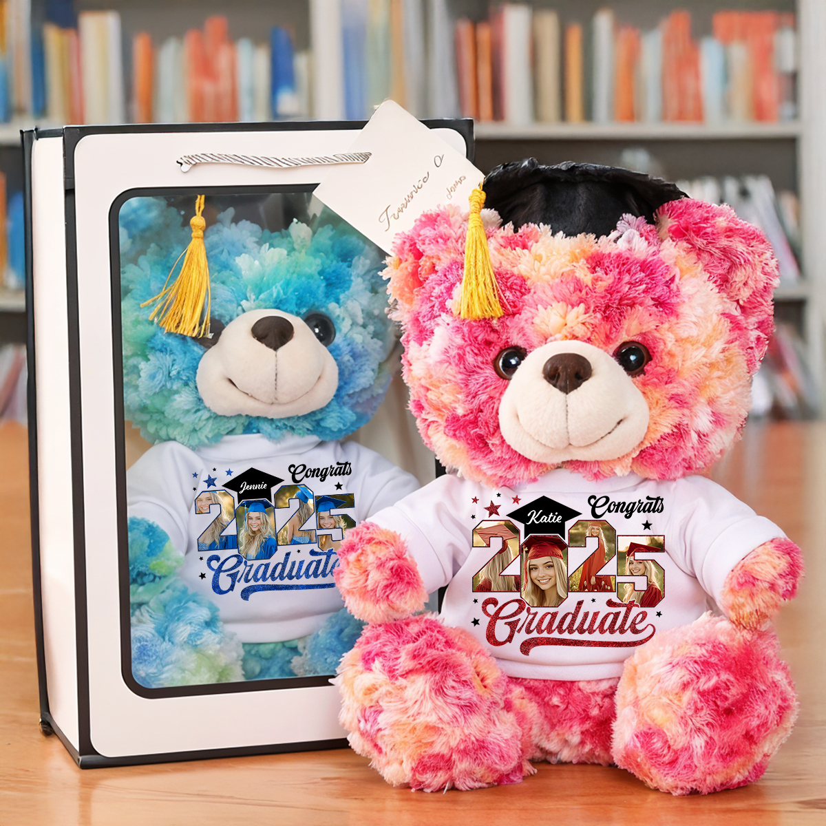 2025 Photo Frame Personalized Custom Graduation Teddy Bear Plush - Graduate Bear With Cap
