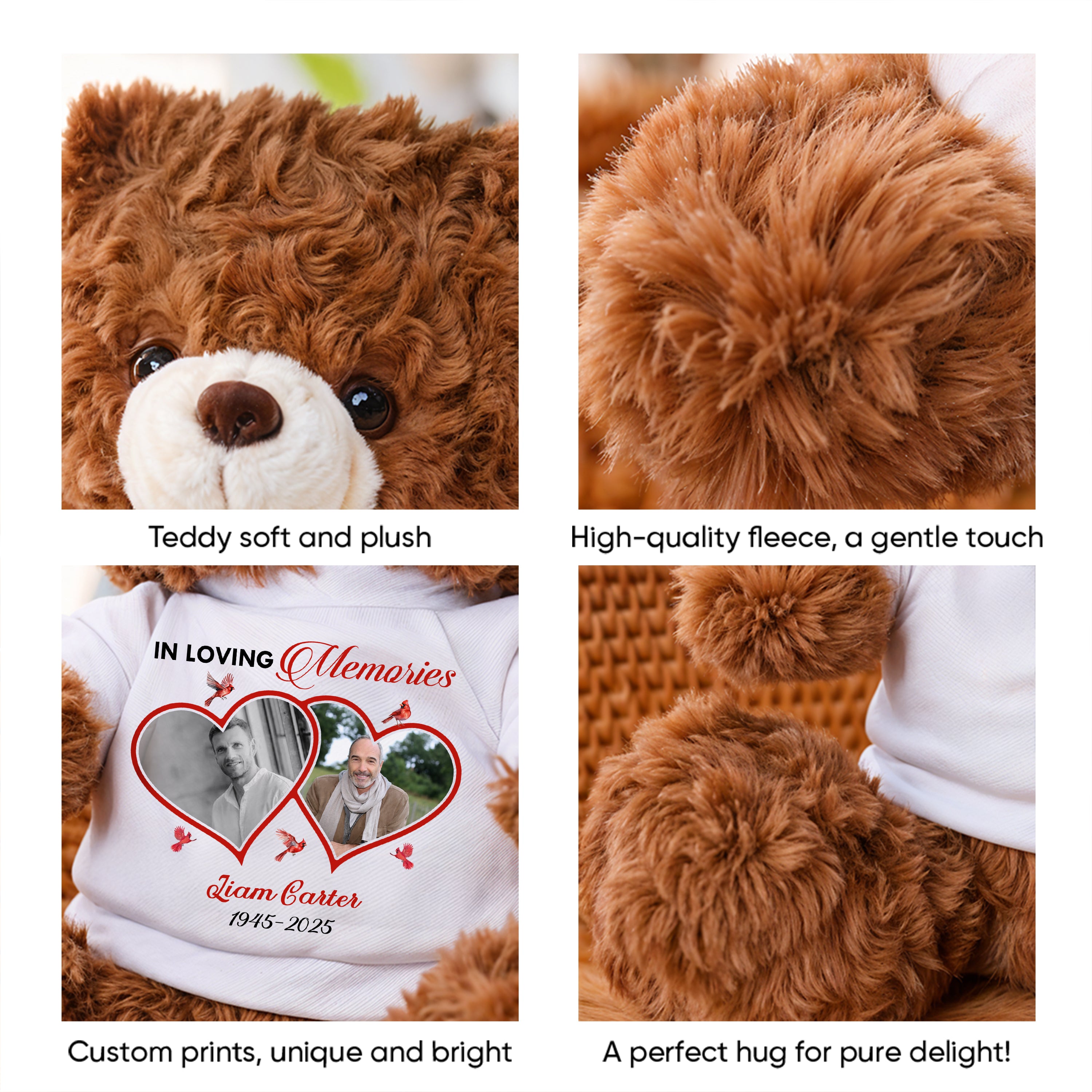 In Loving Memory - Personalized Memorial Bear Plush - Custom Name and Photo Teddy Bear