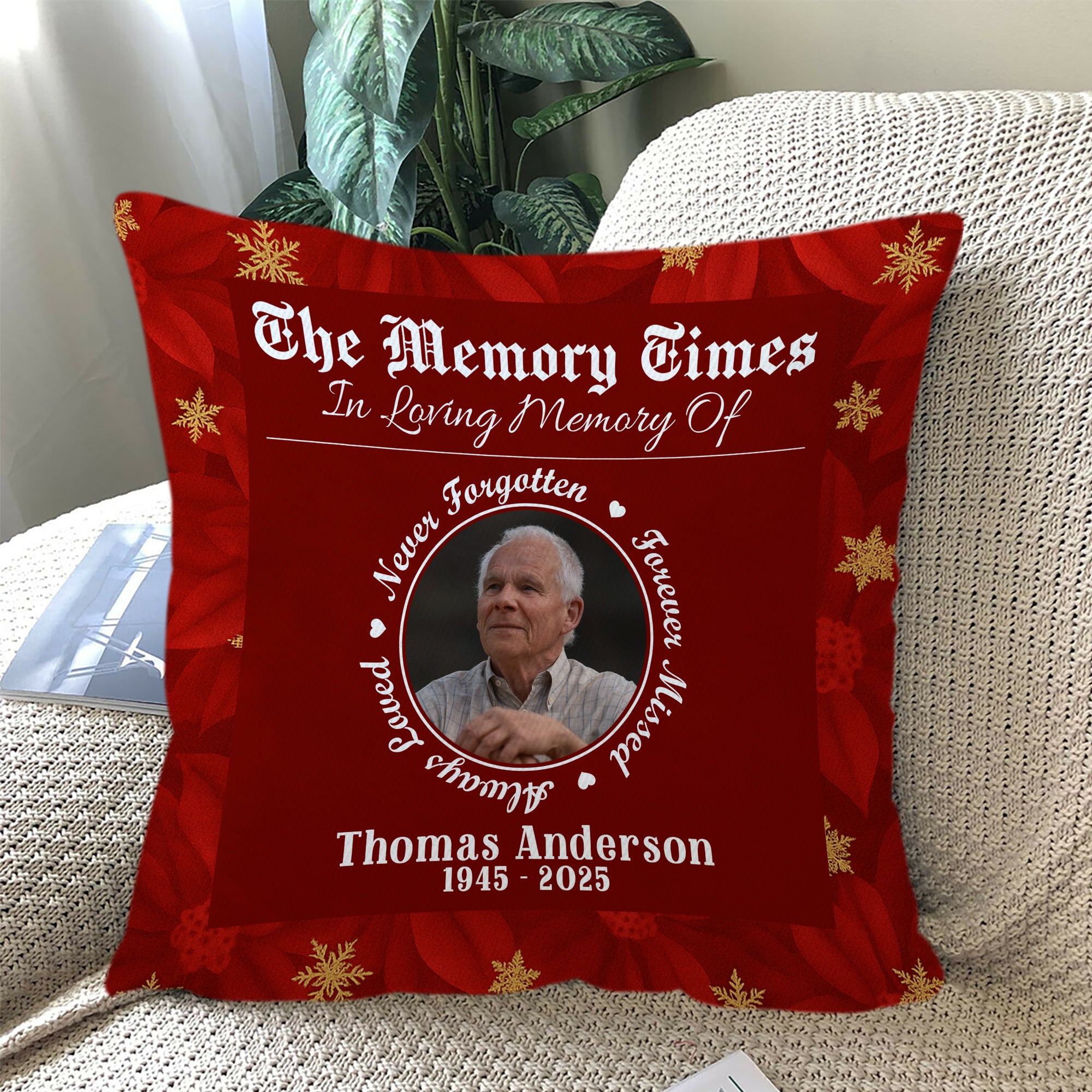 The Memory Times - Custom Name and Photo Memorial Gift - Personalized Pillow