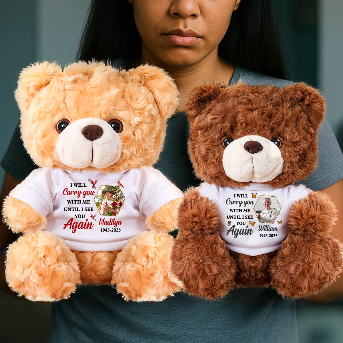 I Will Carry You With Me - Personalized Pet Memorial Bear Plush - Custom Name and Photo Teddy Bear