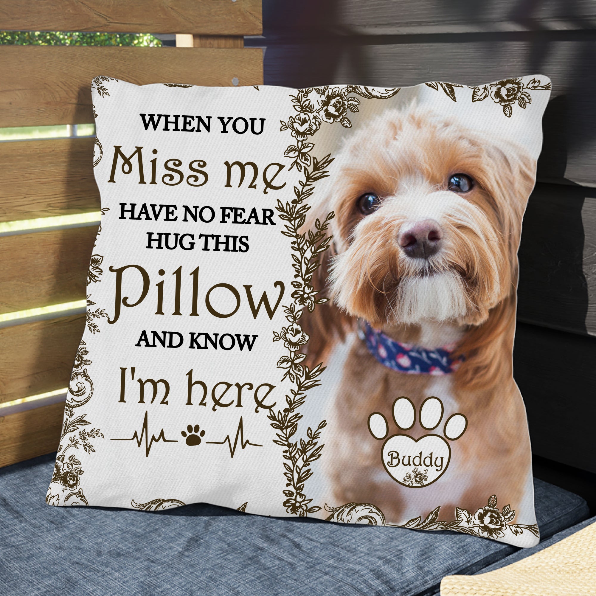 Custom Dog Name and Photo - When You Miss Me - Personalized Pillow - Pet Memorial