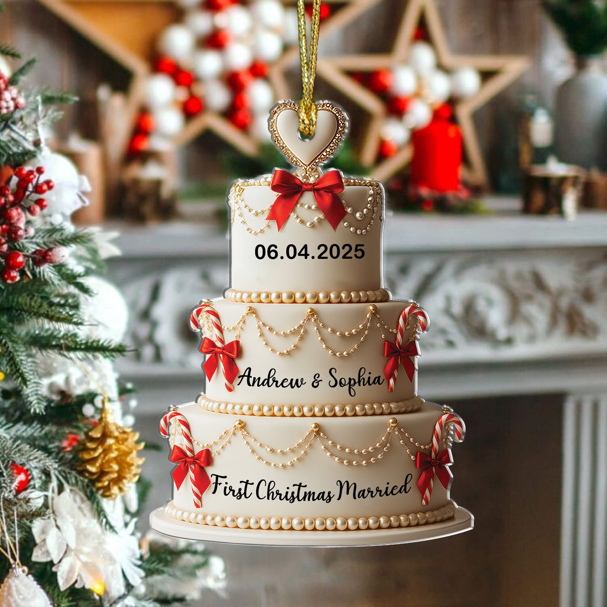 First Christmas Married - Custom Name Hologram Ornament - Family Decoration