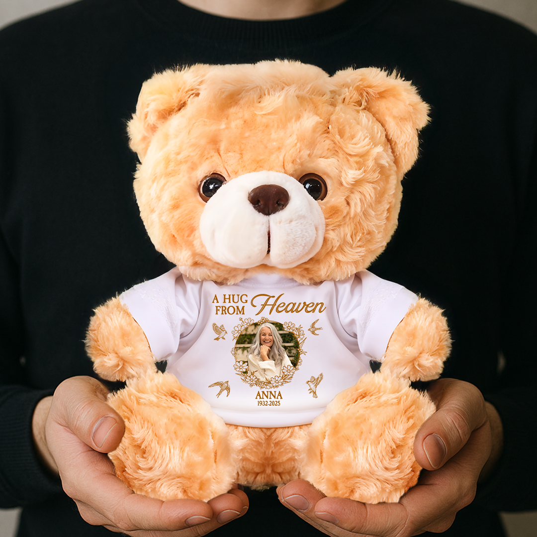 A Hug From Heaven - Personalized Pet Memorial Bear Plush - Custom Pet Name and Photo Teddy Bear