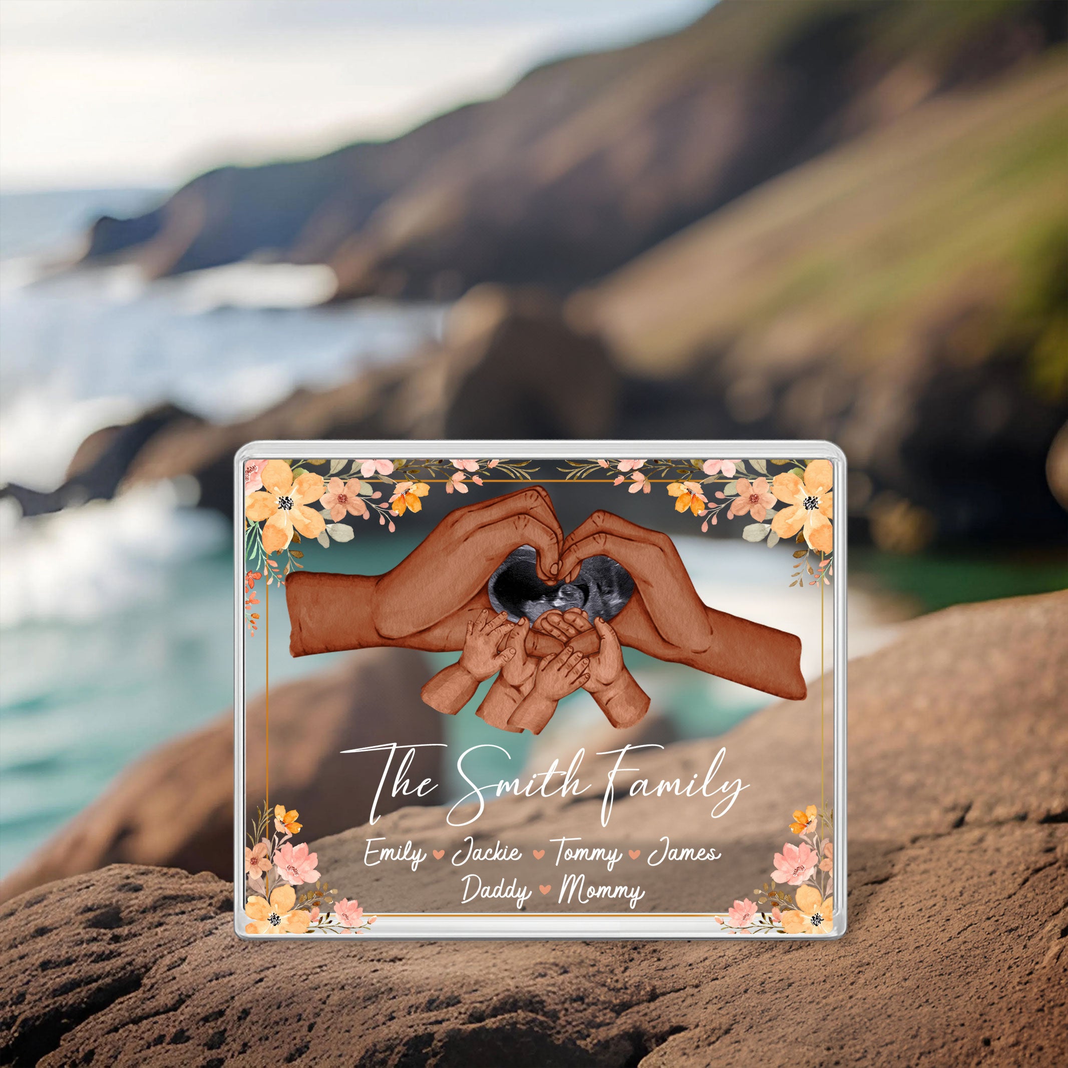 Family Hand with Heart - Personalized Name Gift - Custom Shape Acrylic Block Plaque