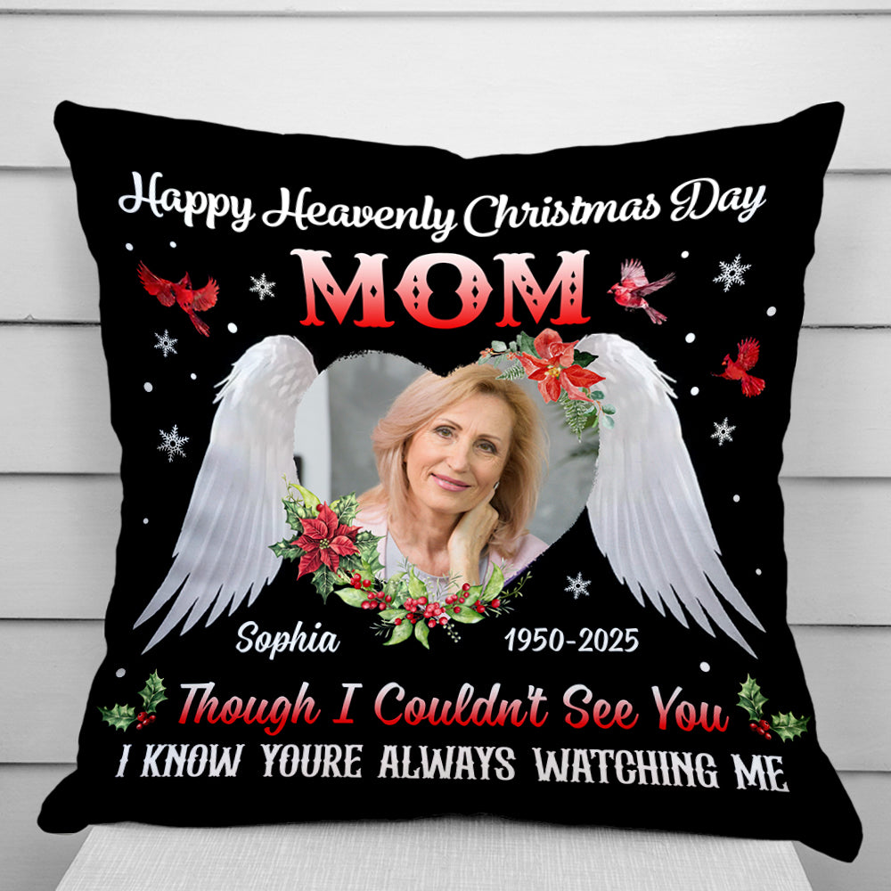 Custom Name and Photo - Heavenly Christmas Day - Personalized Pillow - Christmas Gift