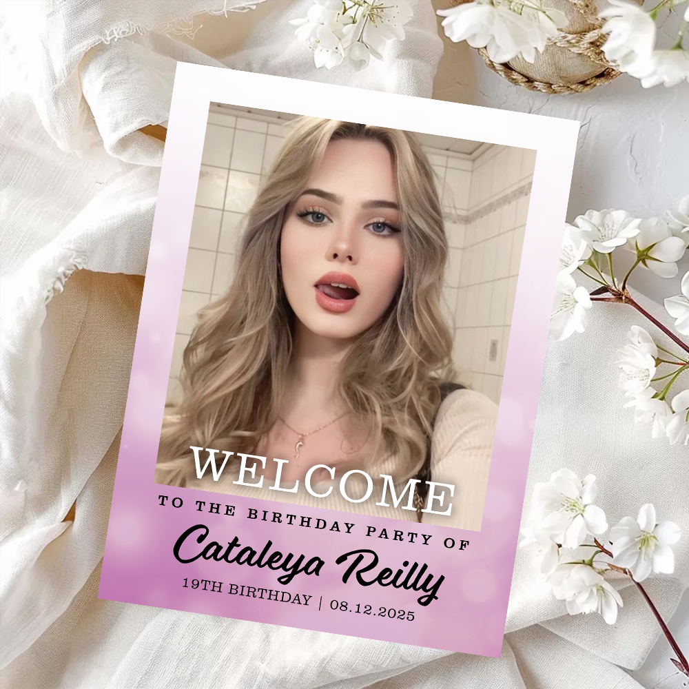 Welcome To The Party - Birthday Sign - Custom Name & Photo Law Sign - Birthday Party Welcome Sign