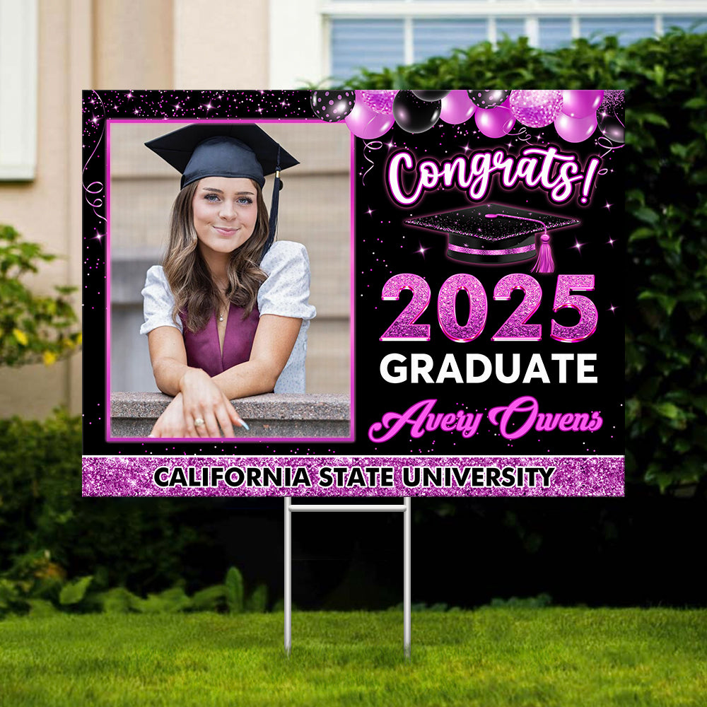 Graduation Gift, Congrats Class Of 2025 - Custom Photo And Texts Graduation Lawn Sign, Yard Sign