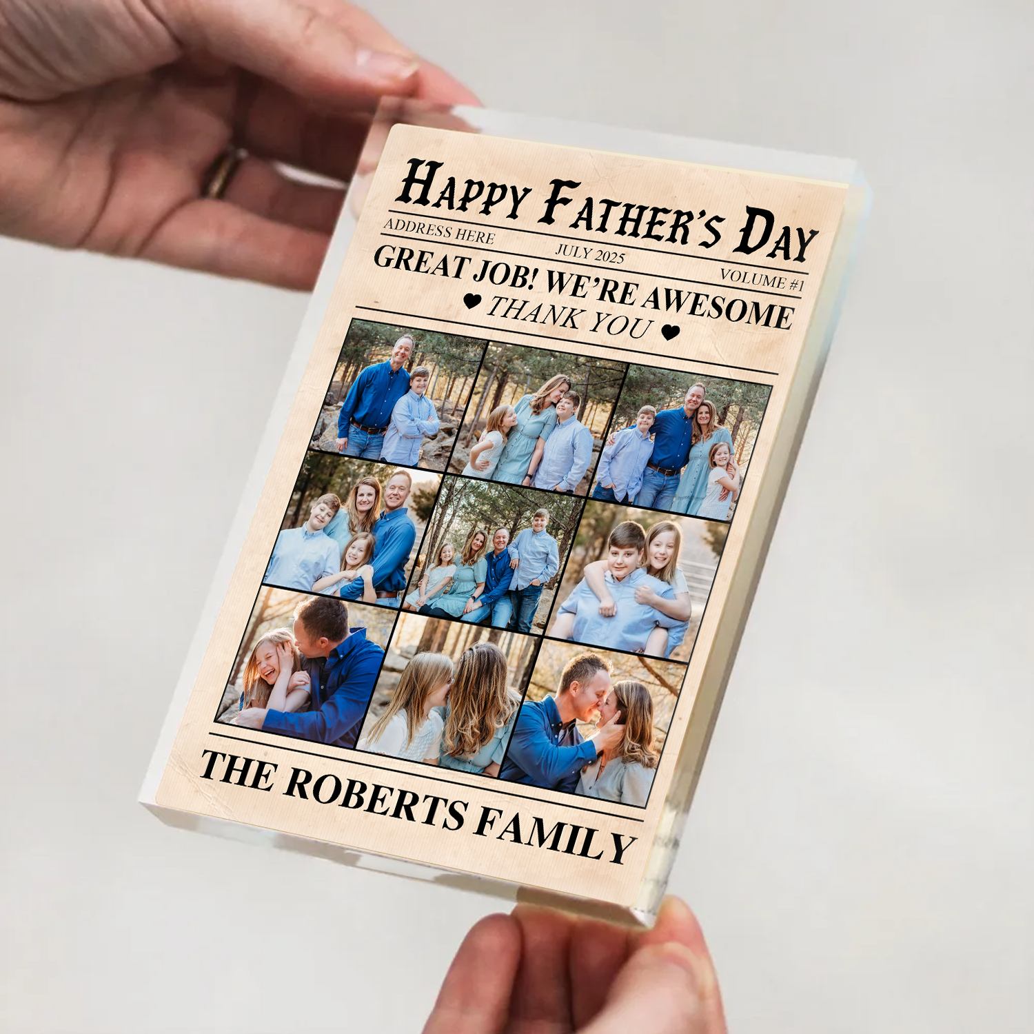 Happy Father's Day - Personalized Family Name and Photo Gift - Custom Shape Acrylic Block Plaque