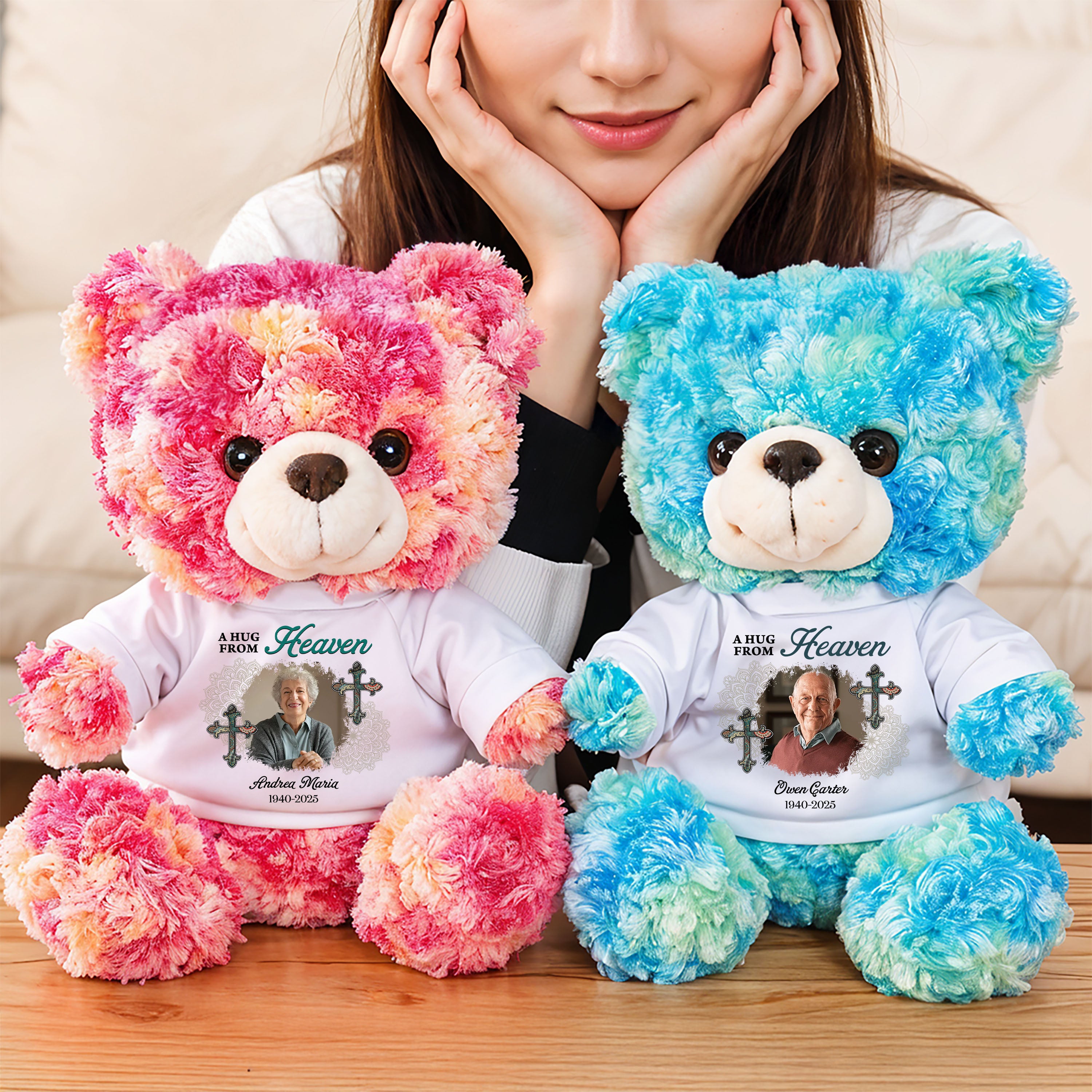 Sympathy Gift A Hug From Heaven - Personalized Bear Plush - Custom Name and Photo Teddy Bear