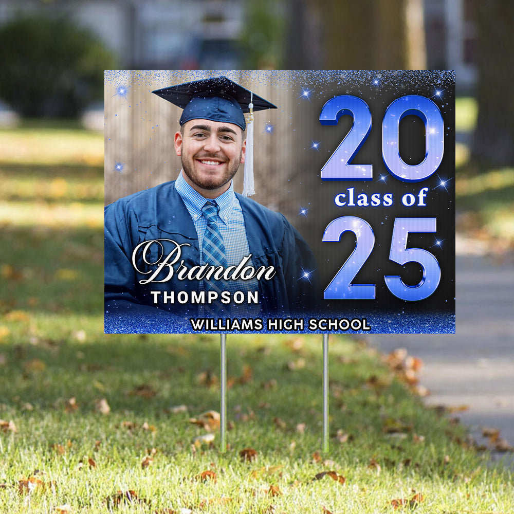 Class Of 2025 Glitter Lawn Sign, Graduation Gift - Personalized Graduation Lawn Sign