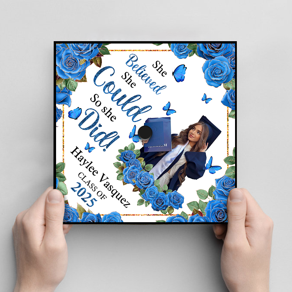 She Believed She Could, So She Did – Custom Graduation Cap Topper | Class of 2025 | Personalized With Name