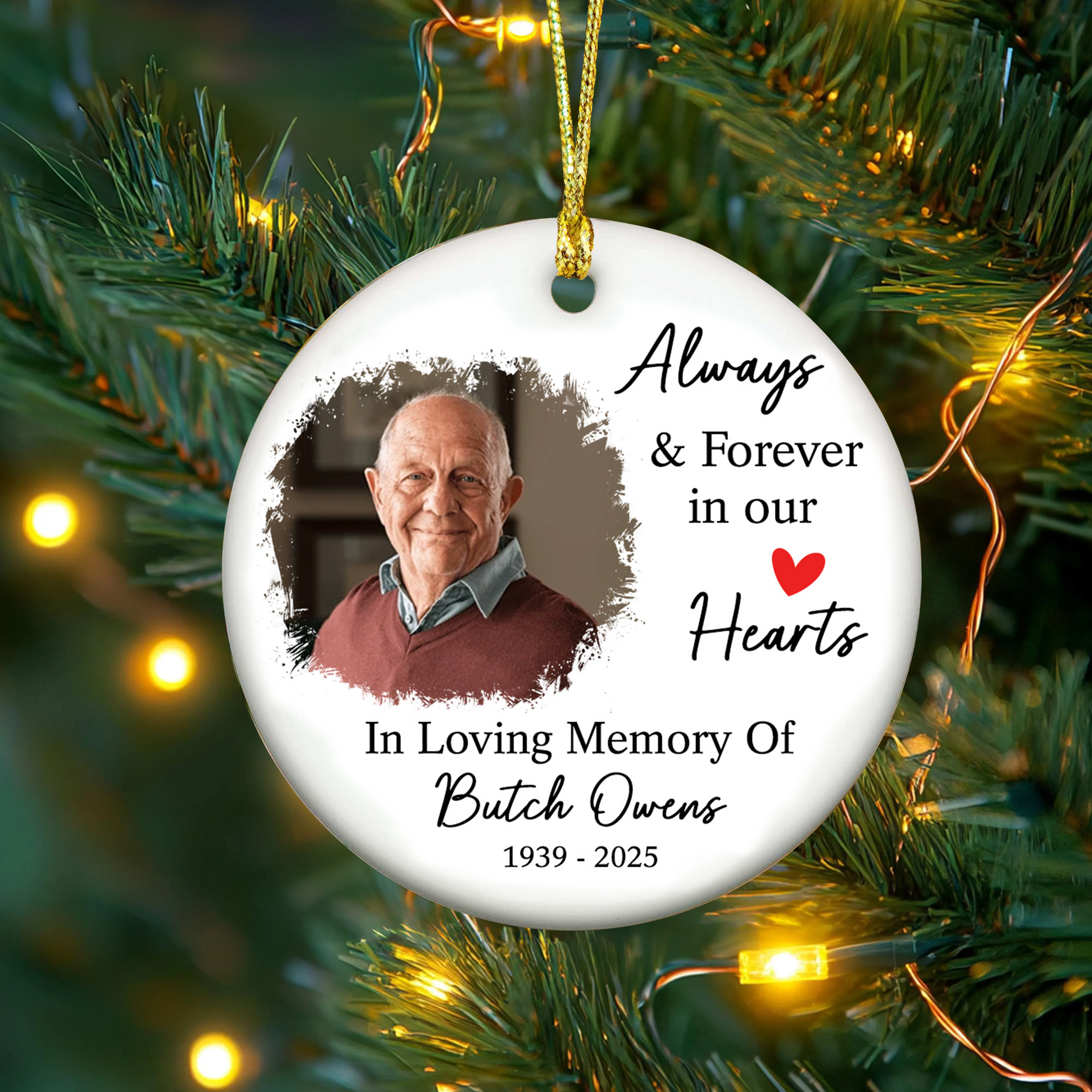 In Loving Memory - Custom Name and Photo Ceramic Ornament - Home Decor