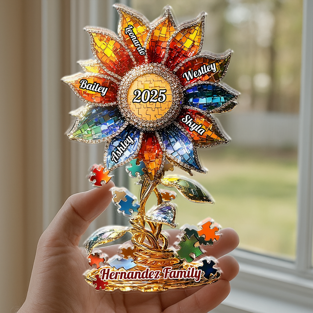 Family Name Flower - Personalized Name Gift - Custom Shape Acrylic Block Plaque