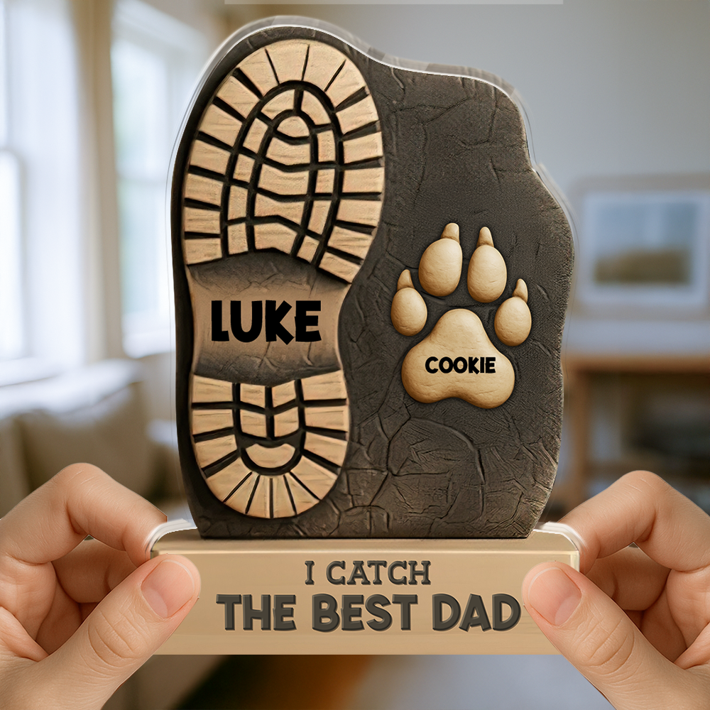 We Caught The Best Dad - Personalized Baseball Dad Name Gift - Custom Shape Acrylic Block Plaque