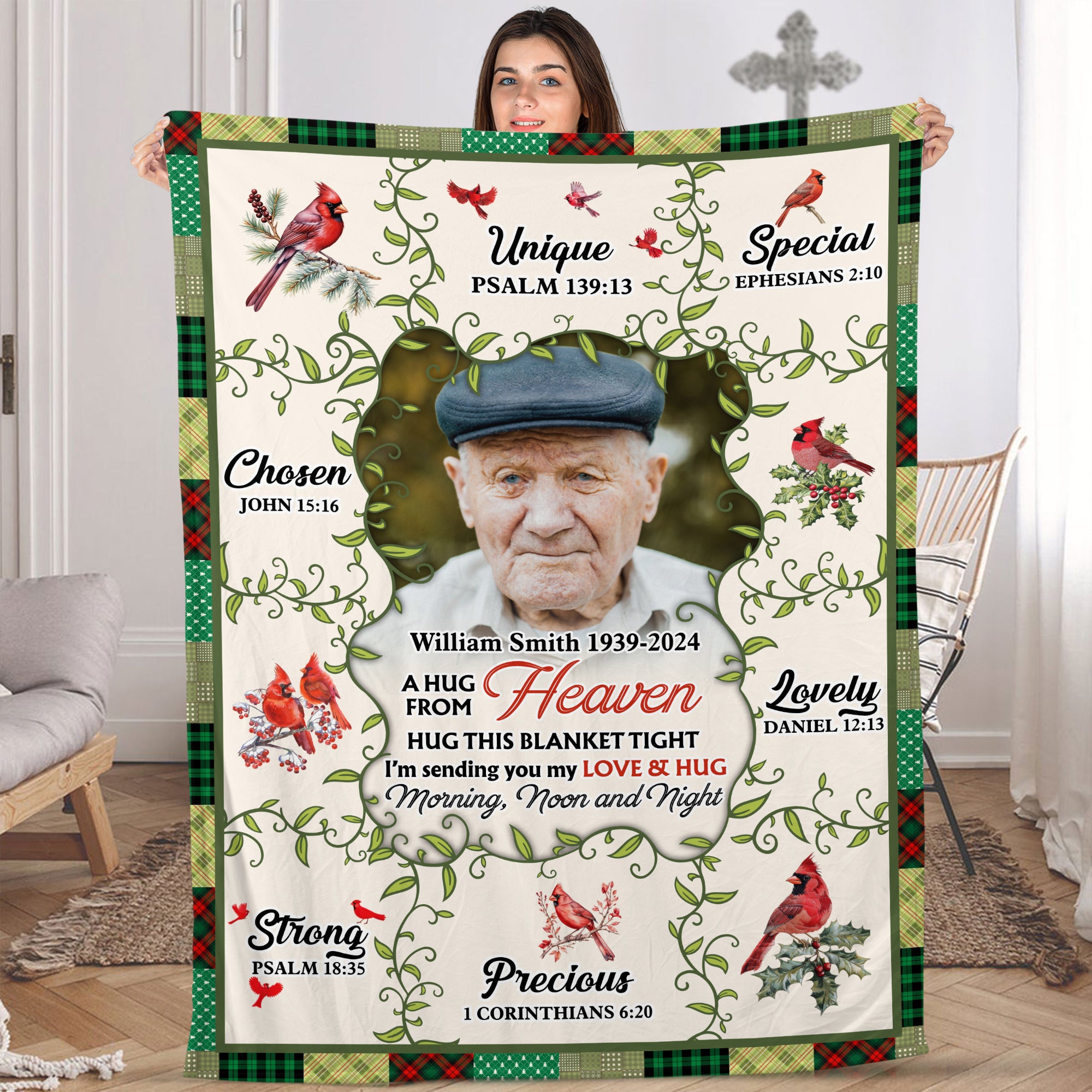 Love and Hug From Heaven - Custom Photo Sympathy Gift - Personalized Memorial Custom Blanket