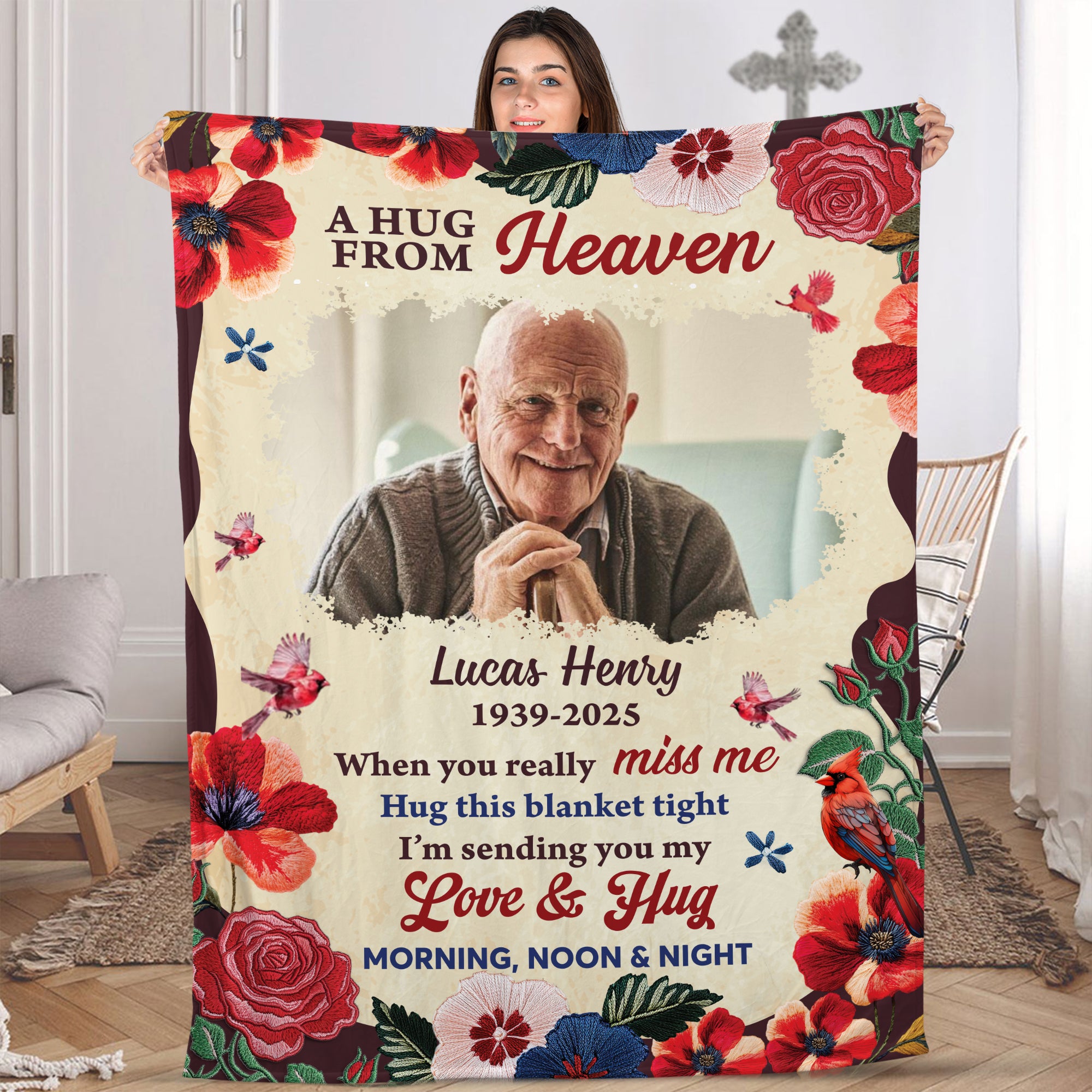 Hug From Heaven - Custom Photo Sympathy Gift - Personalized Memorial Custom Blanket