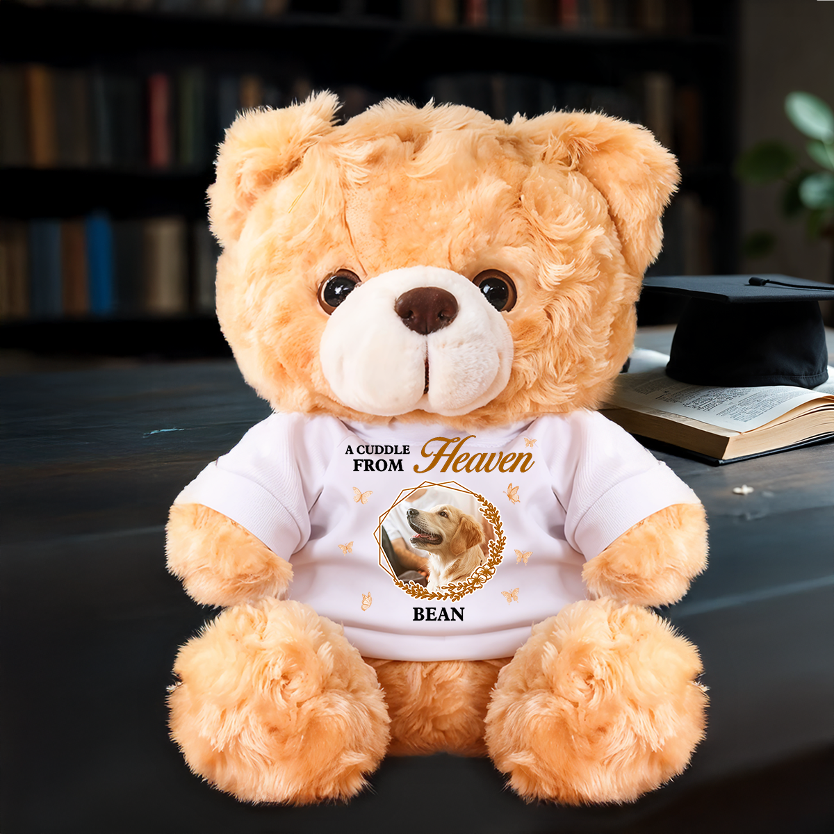 A Cuddle From Heaven - Personalized Pet Memorial Bear Plush - Custom Name and Photo Teddy Bear