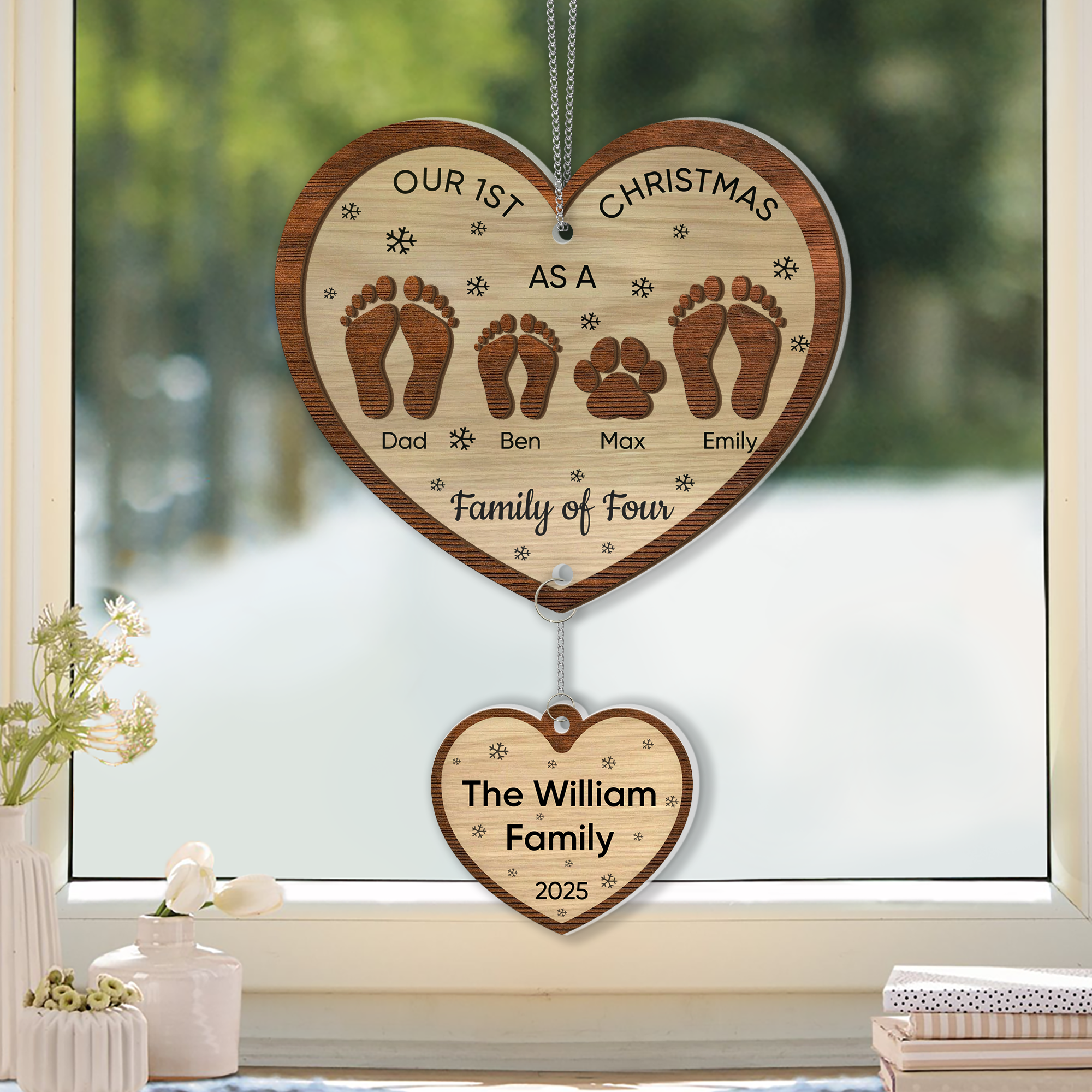 Our 1st Christmas -  1 Layered Suncatcher with Charm - Family Gift