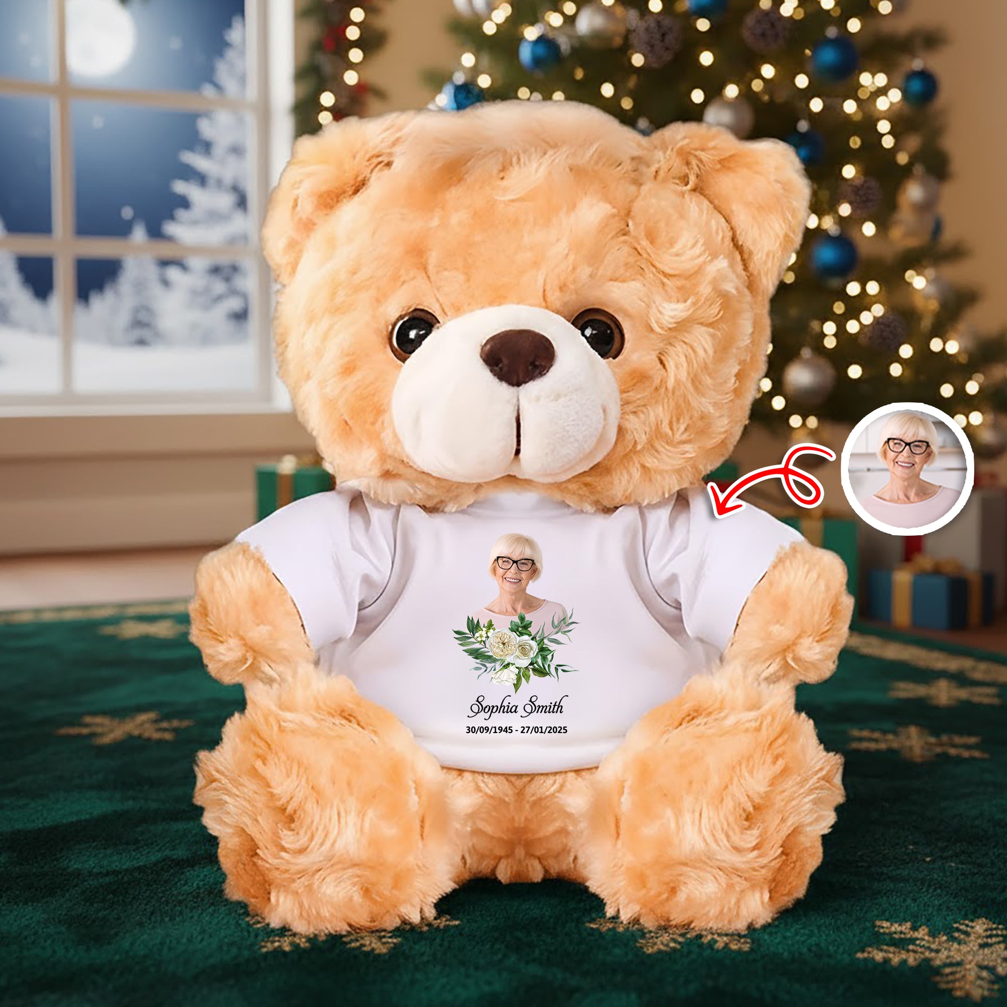 Those We Love Don't Go Away - Sympathy Gift - Custom Name and Photo - Personalized Bear Plush