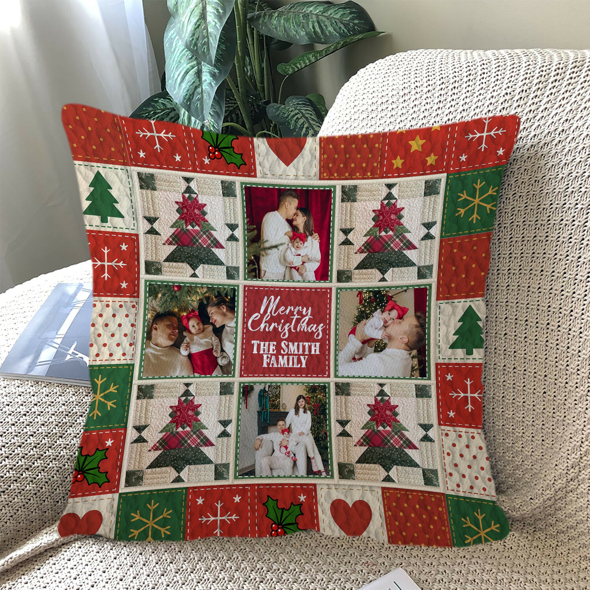 Christmas Family - Custom Name and Photo Gift - Personalized Pillow