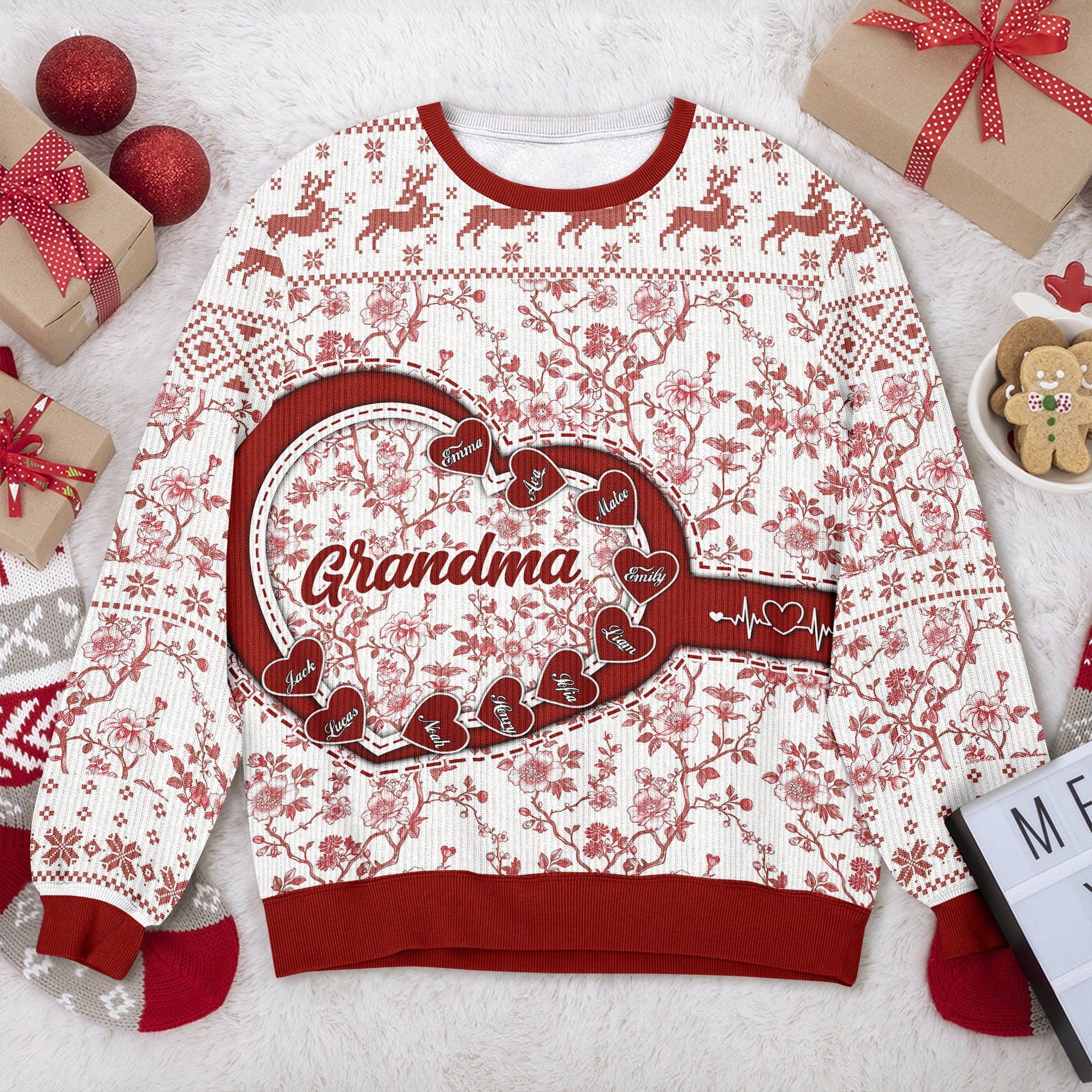 Grandma Custom Name Ugly Christmas Sweatshirt - All-Over-Print Sweatshirt