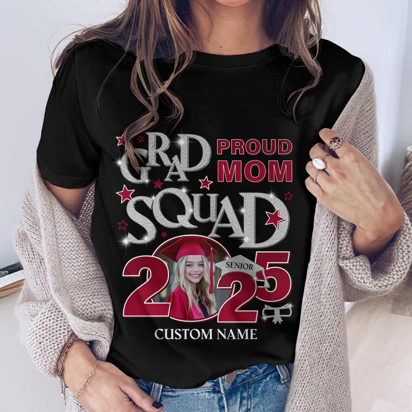 Proud Family Grad Squad Senior 2025 T-Shirt Custom Graduation Shirt Upload Photo T-shirt, Personalized Graduation T-shirt, Graduation Gift