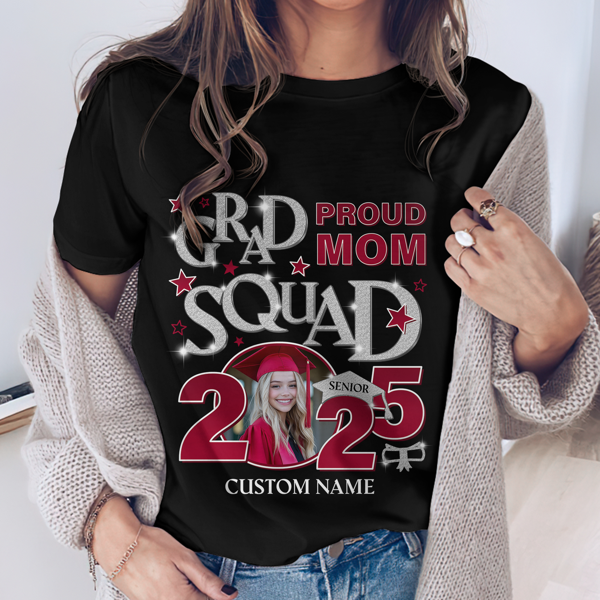 Proud Family Grad Squad Senior 2025 T-Shirt Custom Graduation Shirt Upload Photo T-shirt, Personalized Graduation T-shirt, Graduation Gift