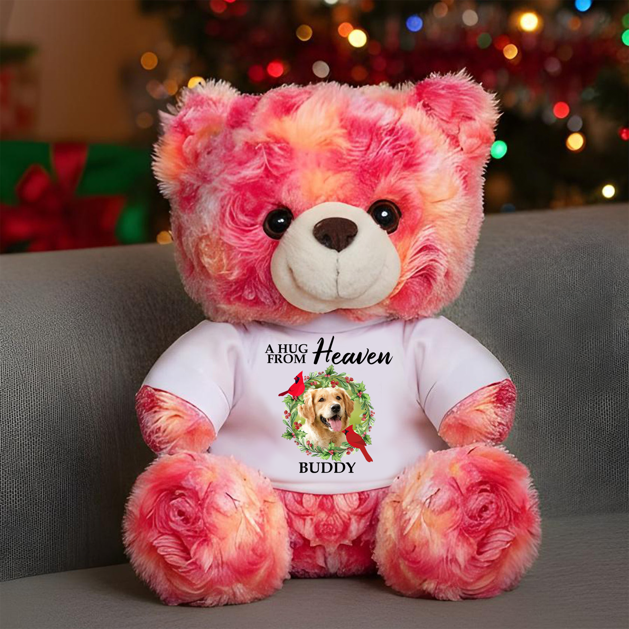 A Hug From Heaven - Personalized Bear Plush - Custom Name and Photo Teddy Bear - Memorial Gift