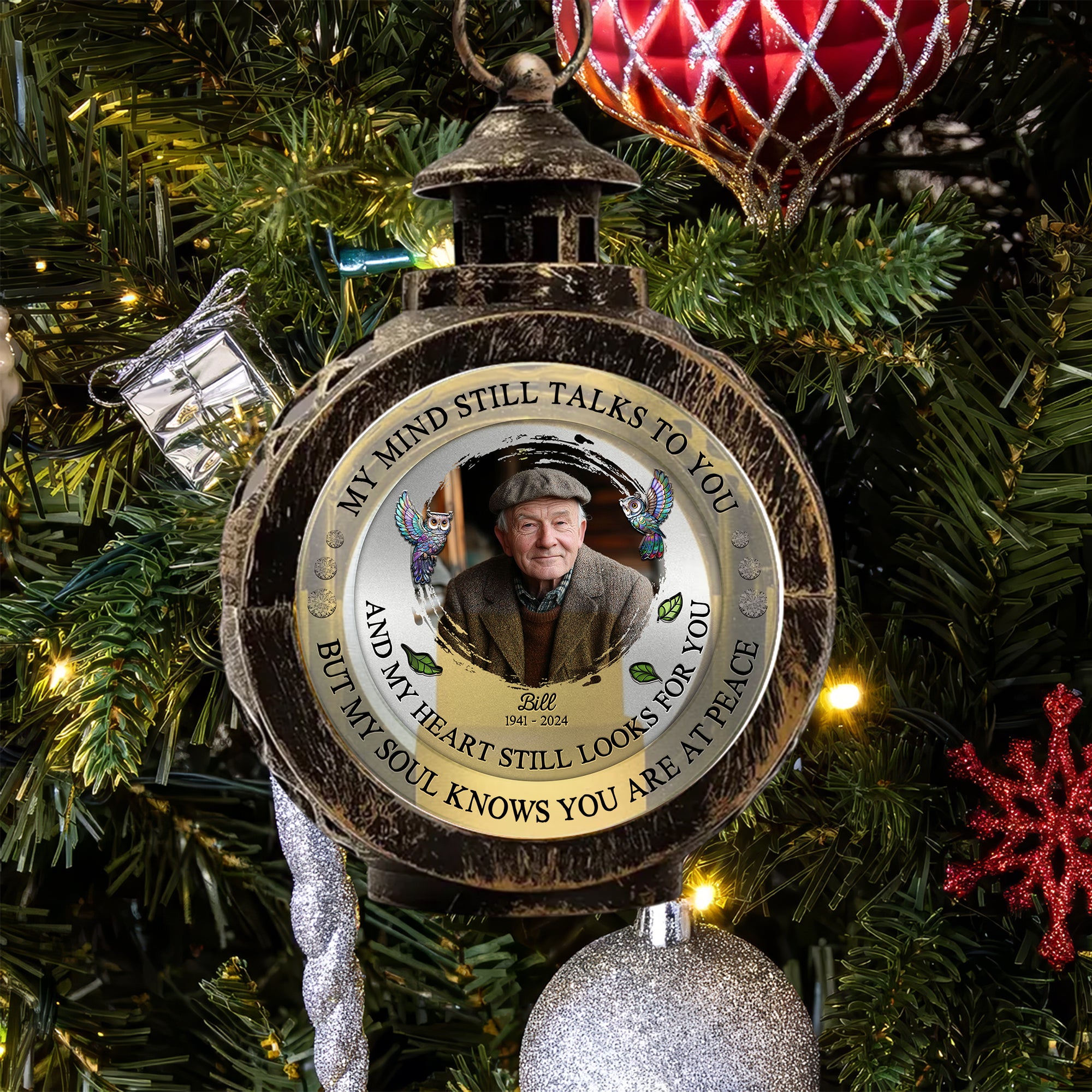 Custom Name and Photo - Memorial Gift - Personalized Candlelight Lantern Ornament