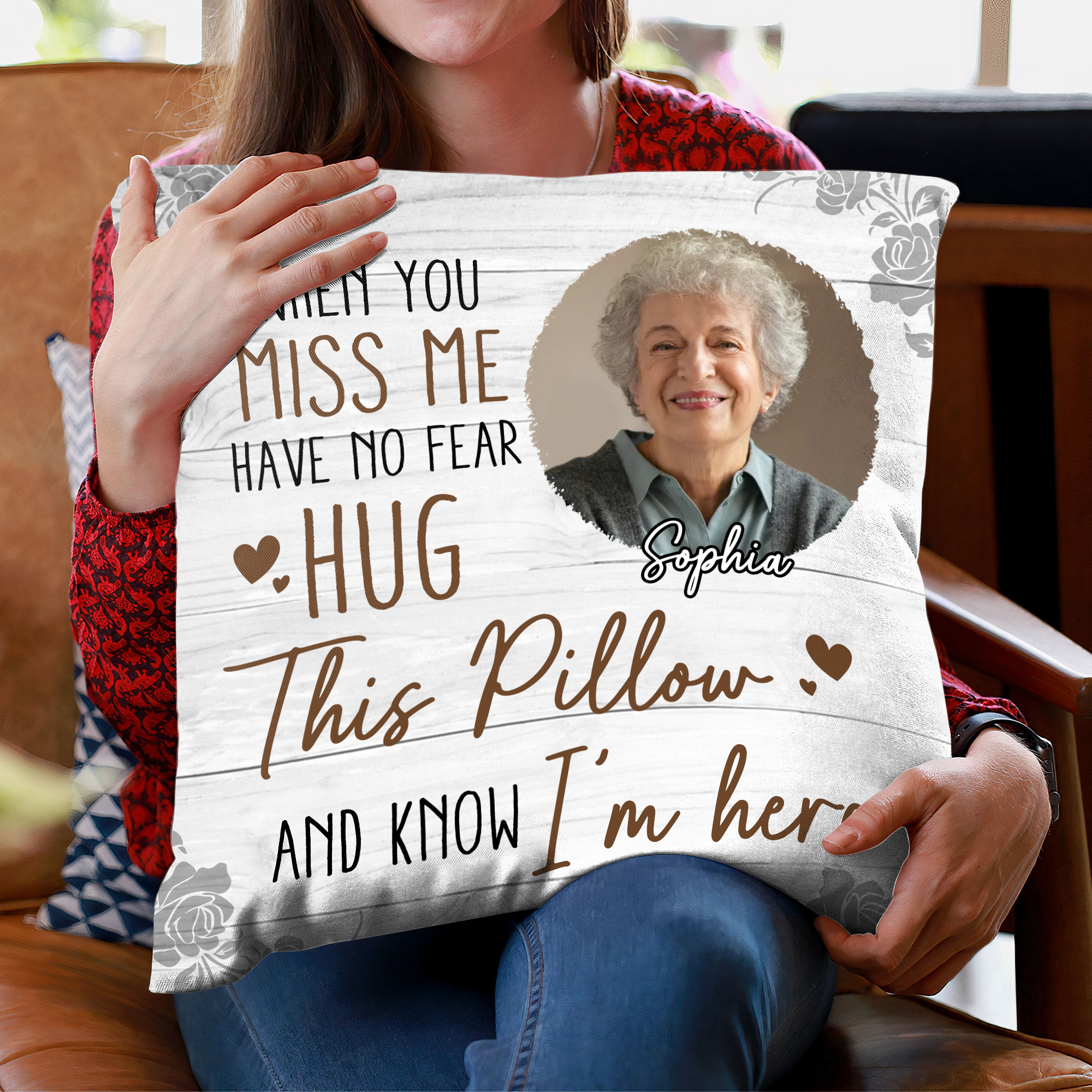 Custom Name and Photo - When You Miss Me Hug This Pillow - Personalized Pillow - Sympathy Gift