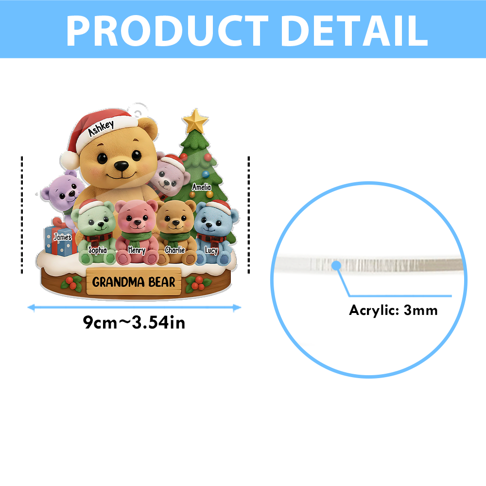 Custom Bear Family Name Ornament - Christmas Decor - Custom Shape Hologram Ornament