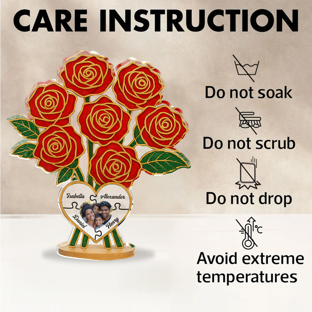 Family Rose Photo - Custom Photo and Name Family Gift  - Custom Shape Acrylic Block Plaque