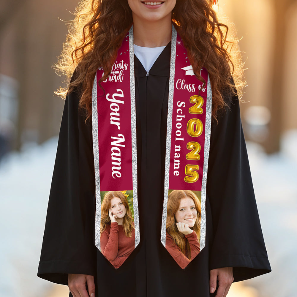 Custom Graduation Stoles | Personalized With Photo, Name & School | Class Of 2025 Gift