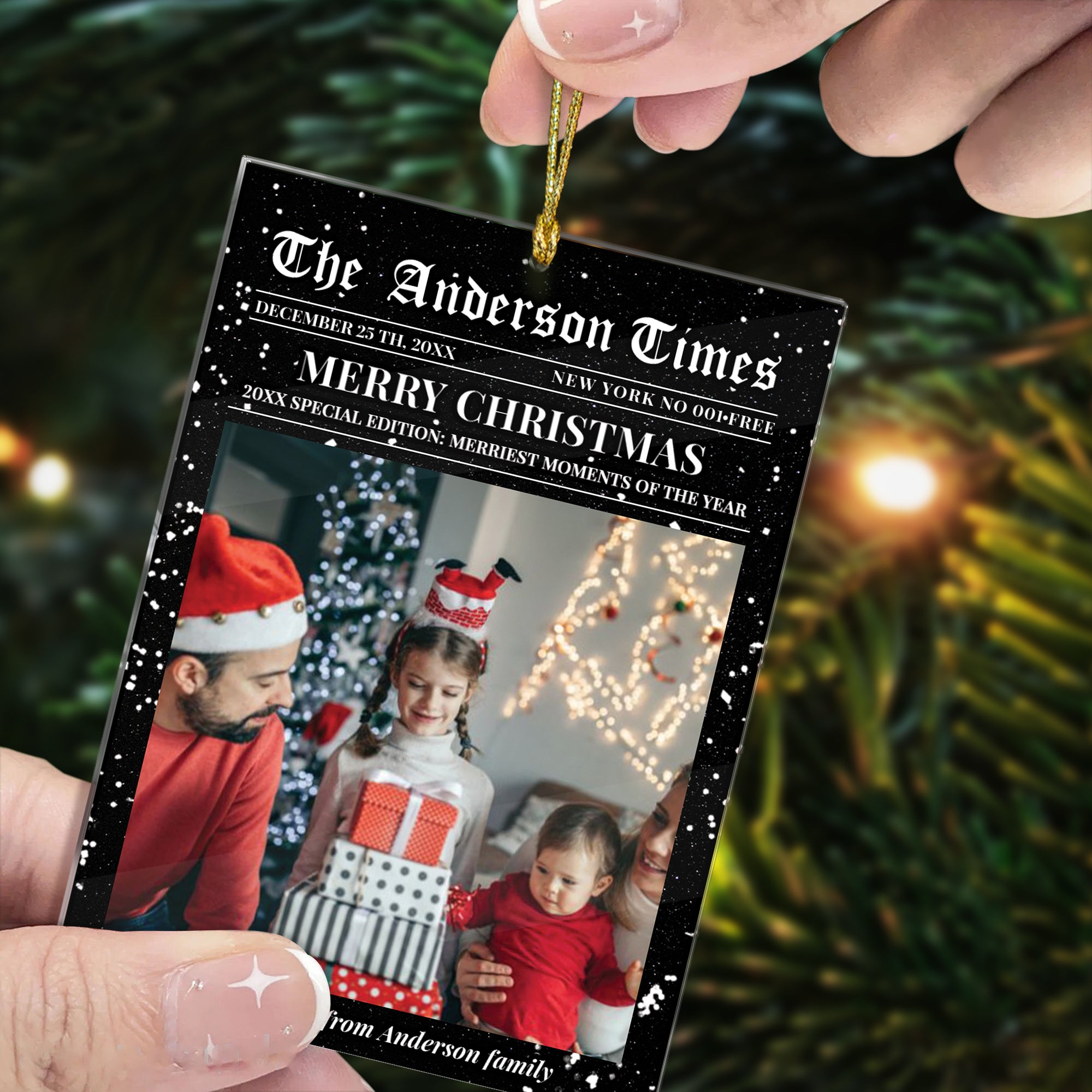 Family Christmas Photo - Custom Photo - Custom Shape Hologram Ornament - Home Christmas Decor