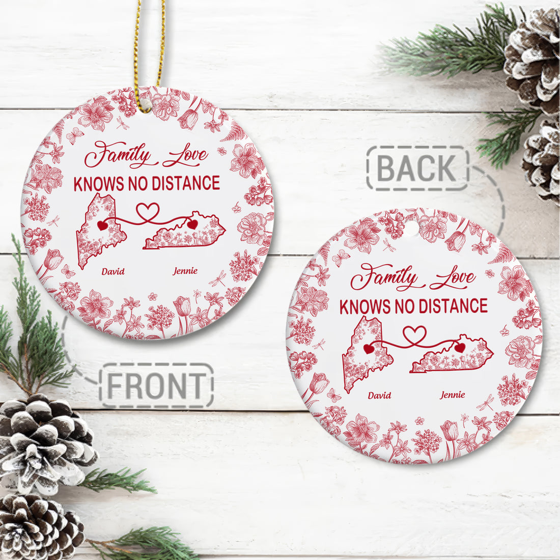 Family Love Knows No Distance - Personalized Ceramic Ornament