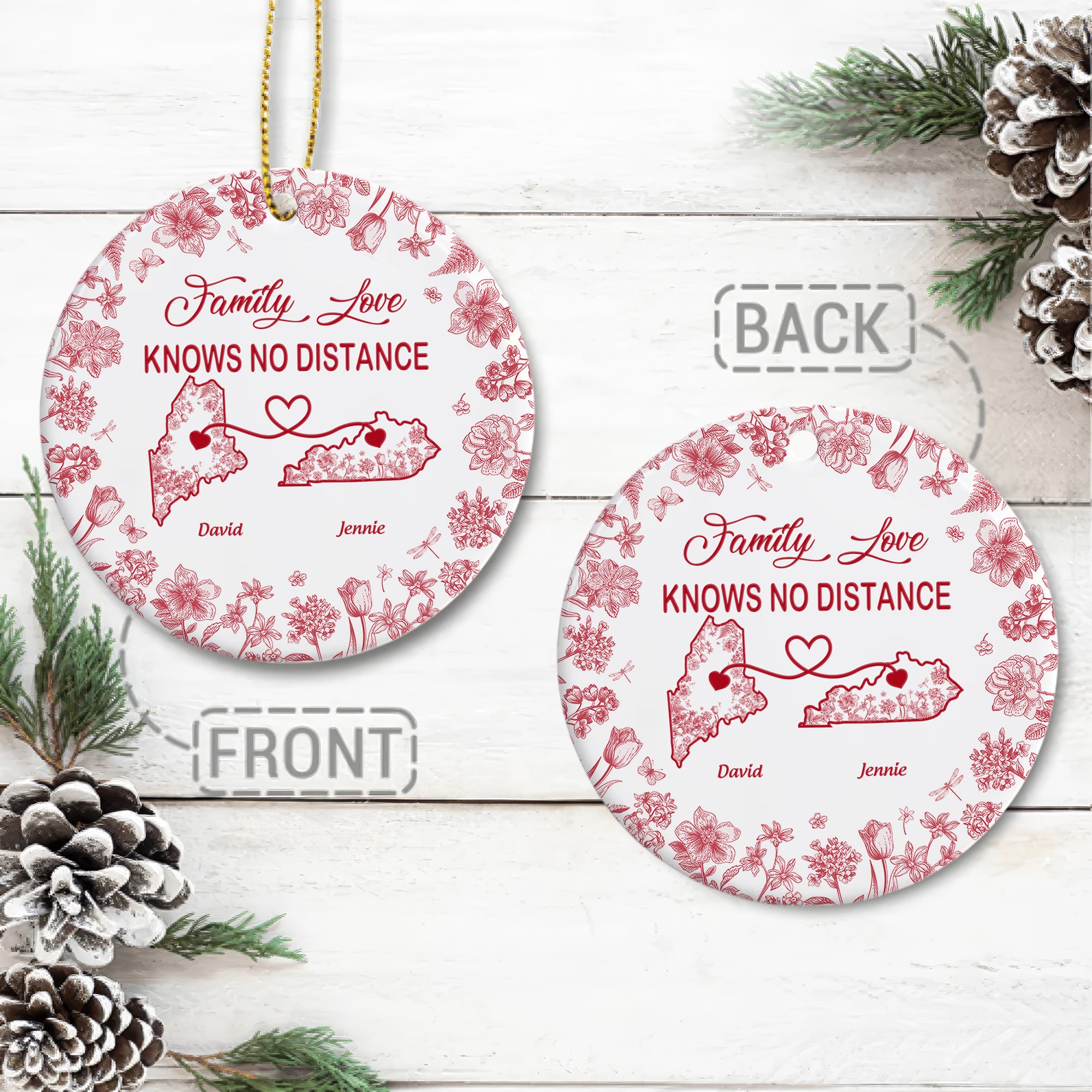 Family Love Knows No Distance - Personalized Ceramic Ornament