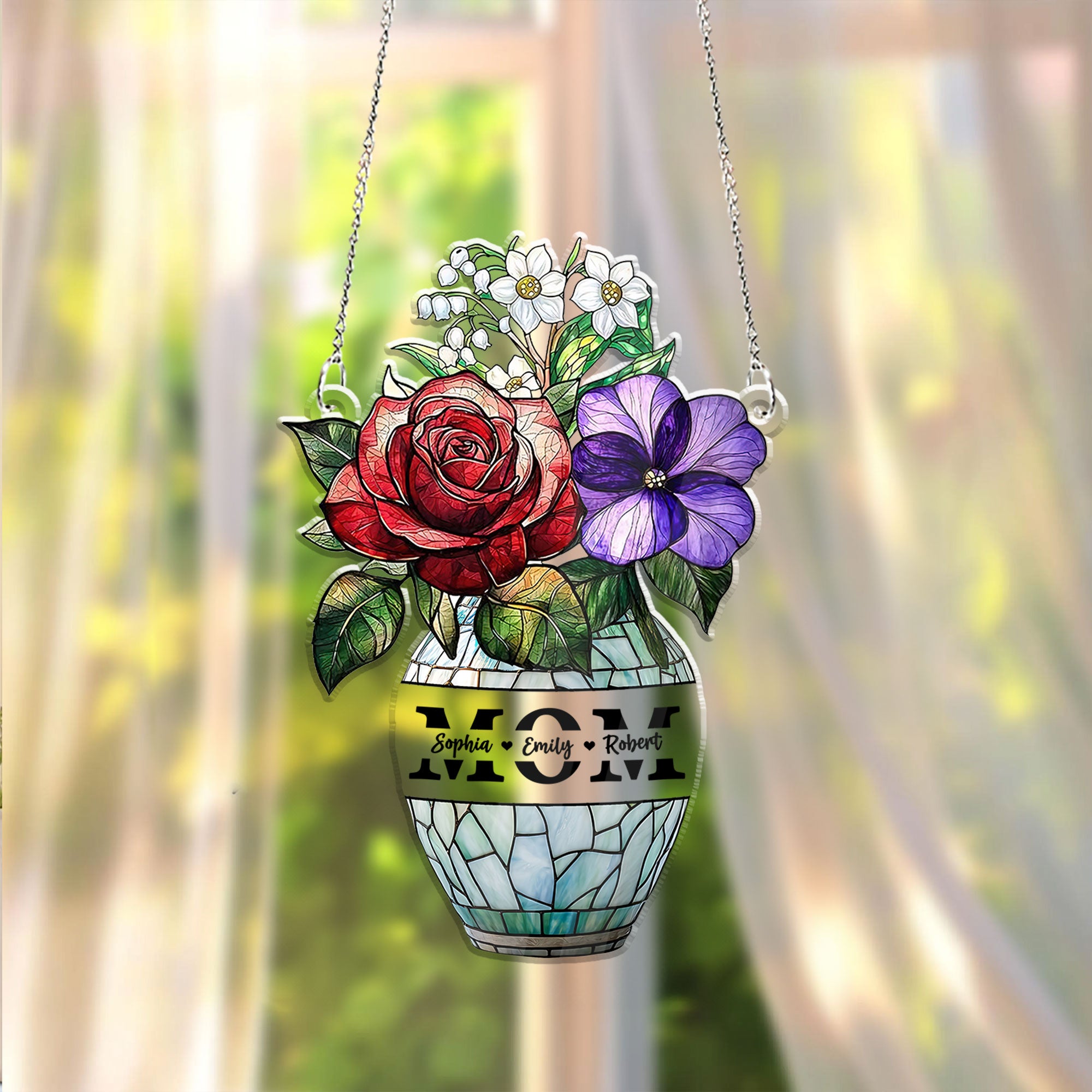 Mom Flower - Personalized Suncatcher Custom Shape Decor