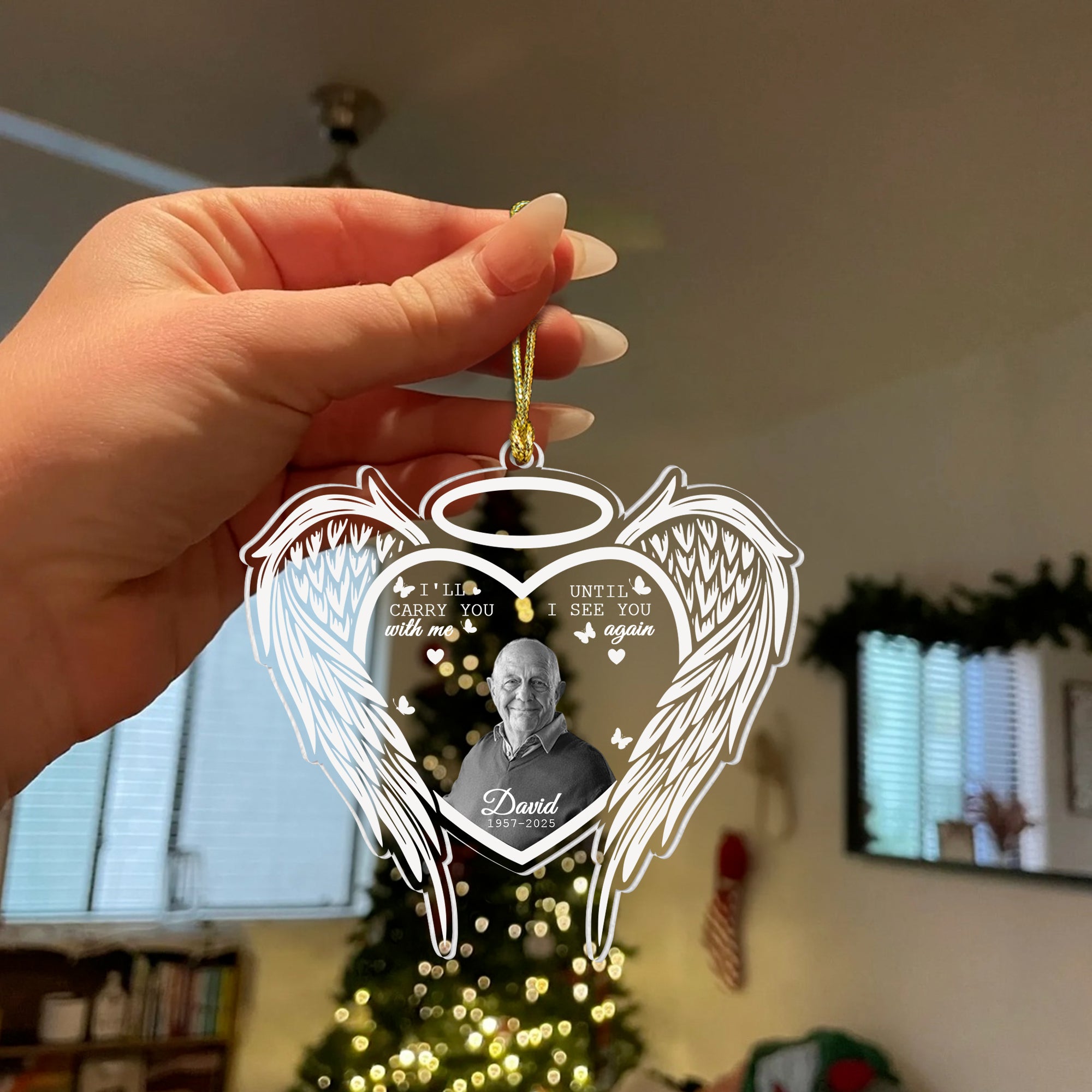 Custom Name and Photo Memorial Ornament - Custom Shape Hologram Ornament - Christmas Gift
