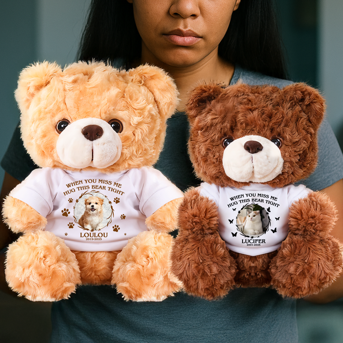 When You Miss Me Hug This Bear - Personalized Pet Memorial Bear Plush - Custom Photo and Name Bear