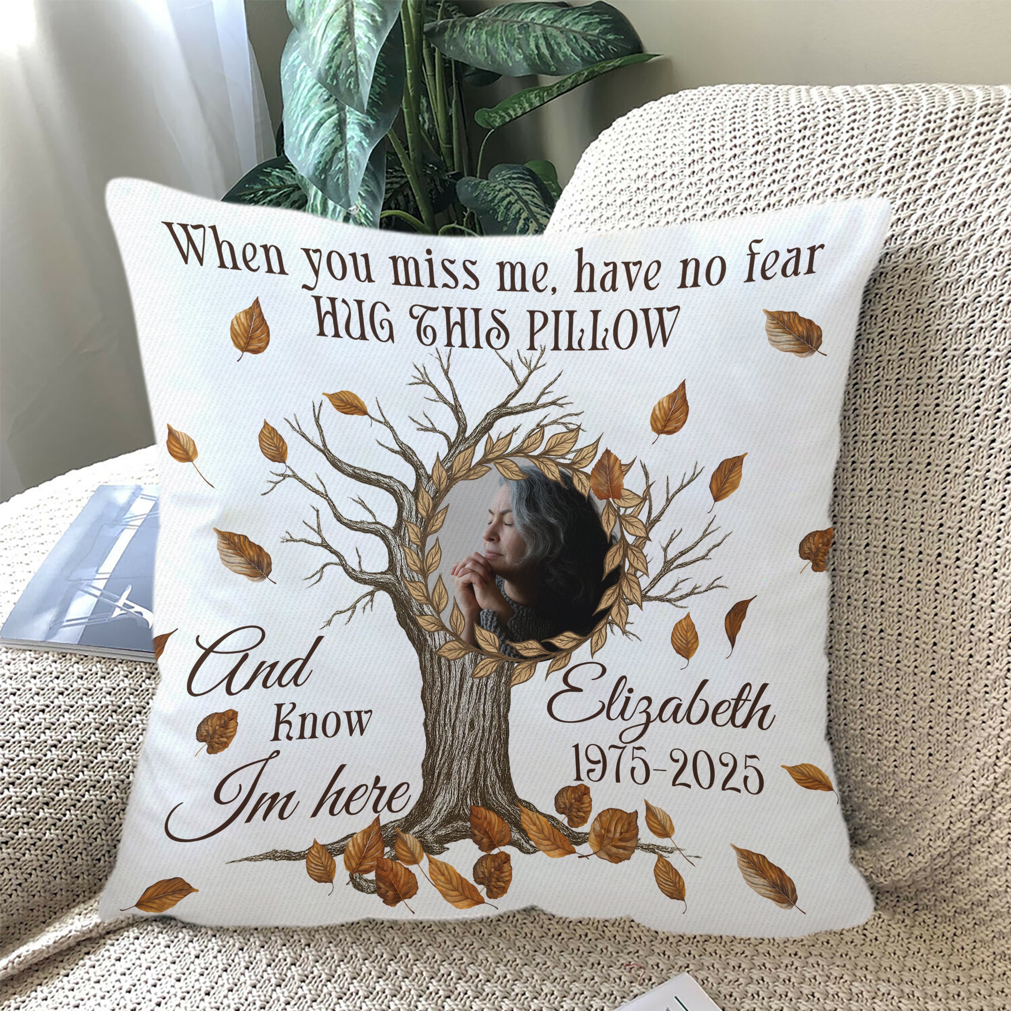 Hug This Pillow Know I Am Here - Custom Name and Photo Sympathy Gift - Personalized Memorial Pillow