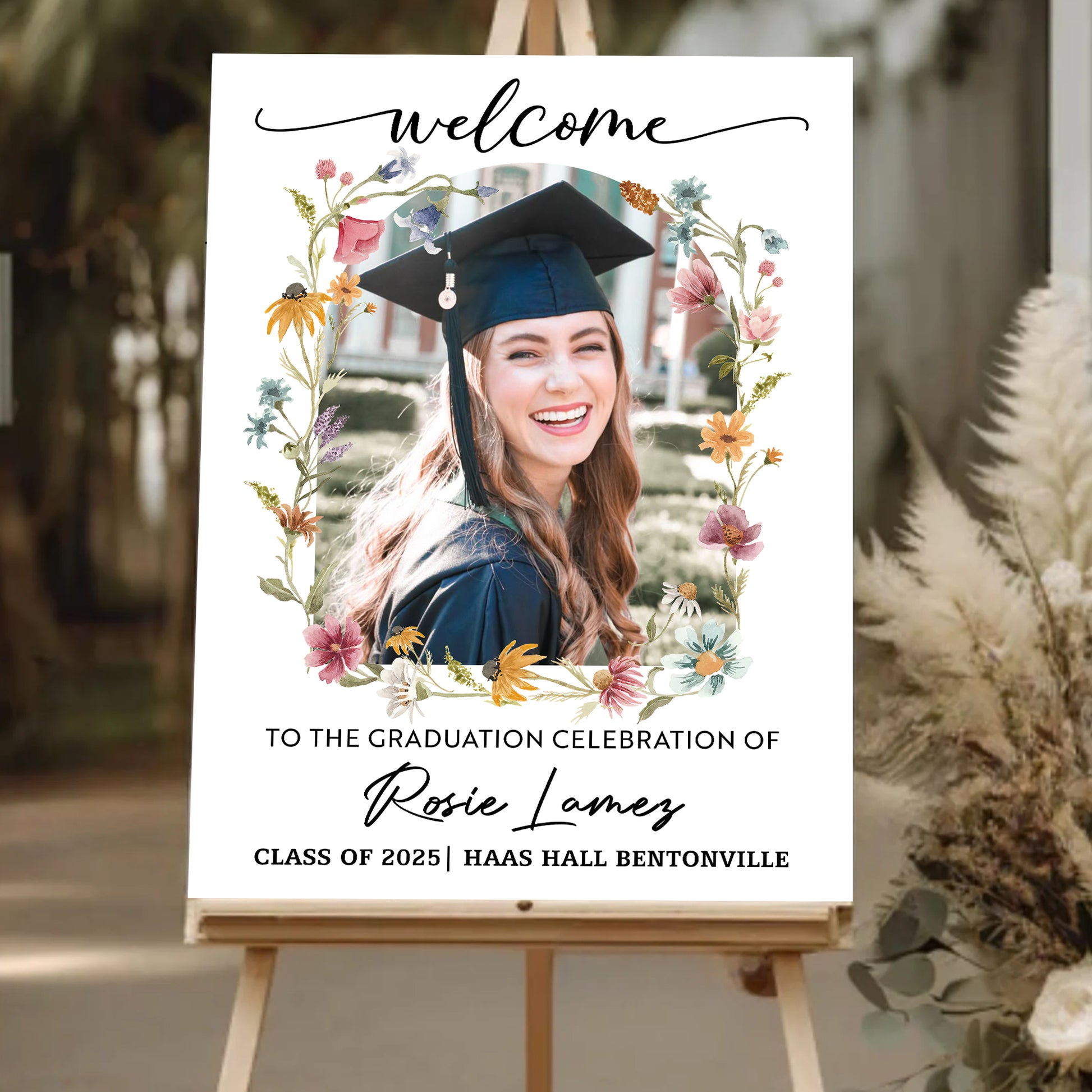 Welcome To The Graduation Celebration – Personalized Floral Welcome Sign and Garden Flag – Party Decor