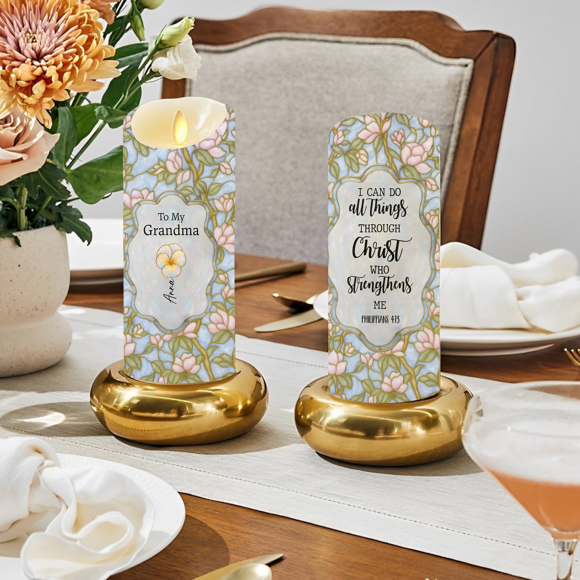 Custom Name Candle - I Can Do All Things Throw Christ - Personalize LED Candle