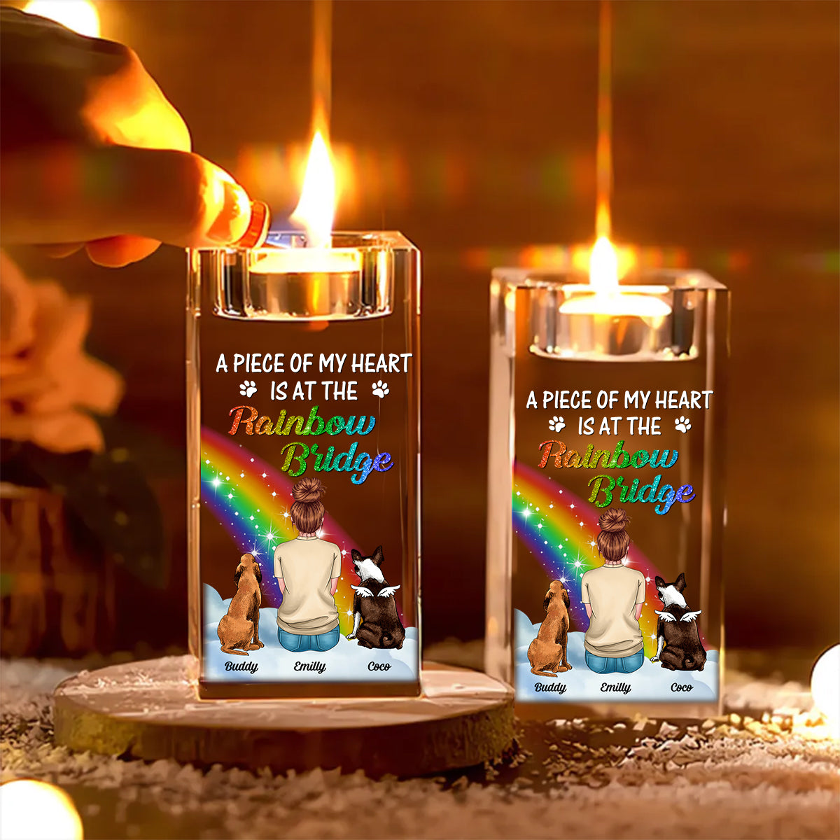 Custom Name and Appearance - Personalized Crystal Candle Holder - Rainbow Bridge
