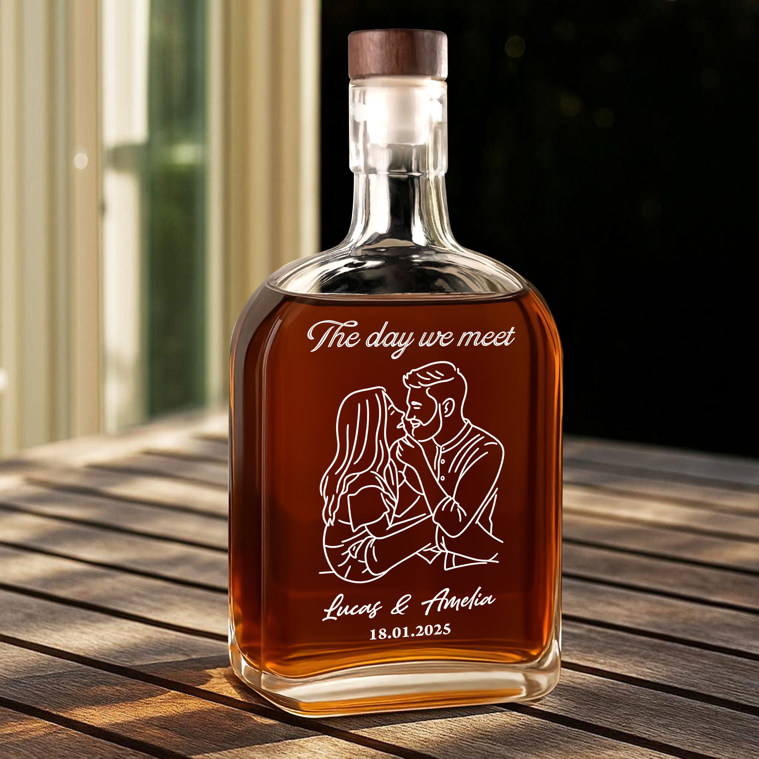 The Day We Meet - Custom Couple Name and Photo - Personalized Custom Whiskey Bottle